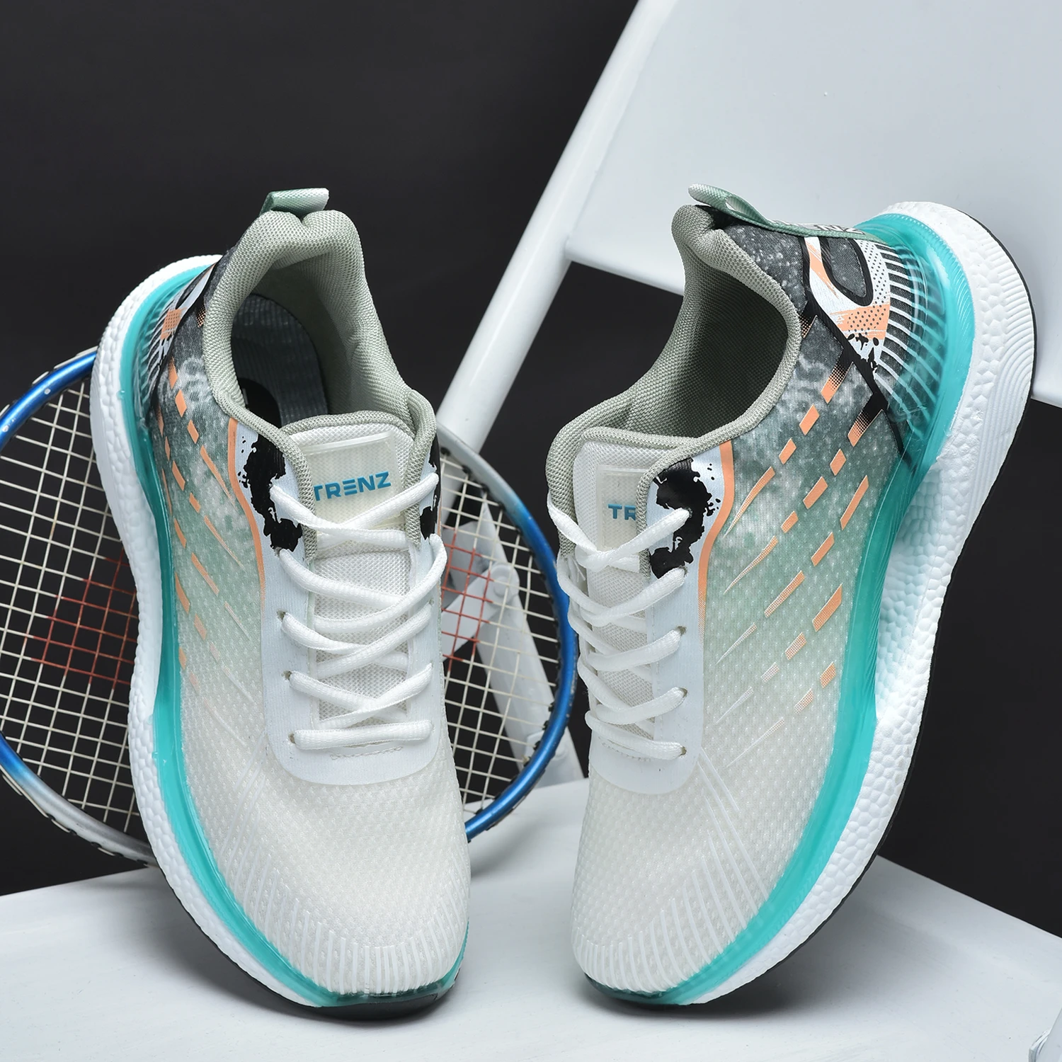 White and Green lace-up sports shoes – Shiv Naresh