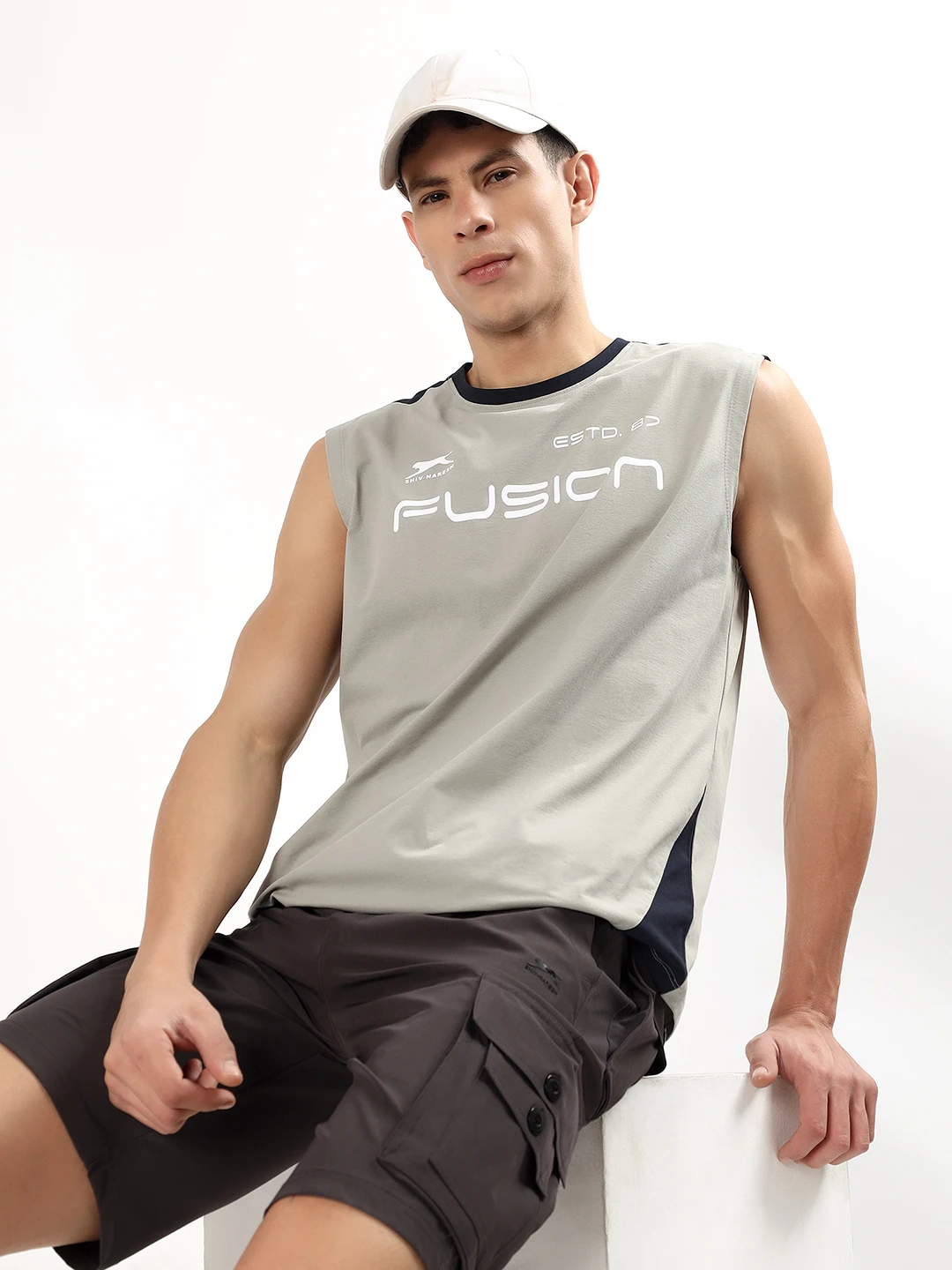 Men's Fusion Performance Sleeveless Training Tank Chalk by Shiv Naresh