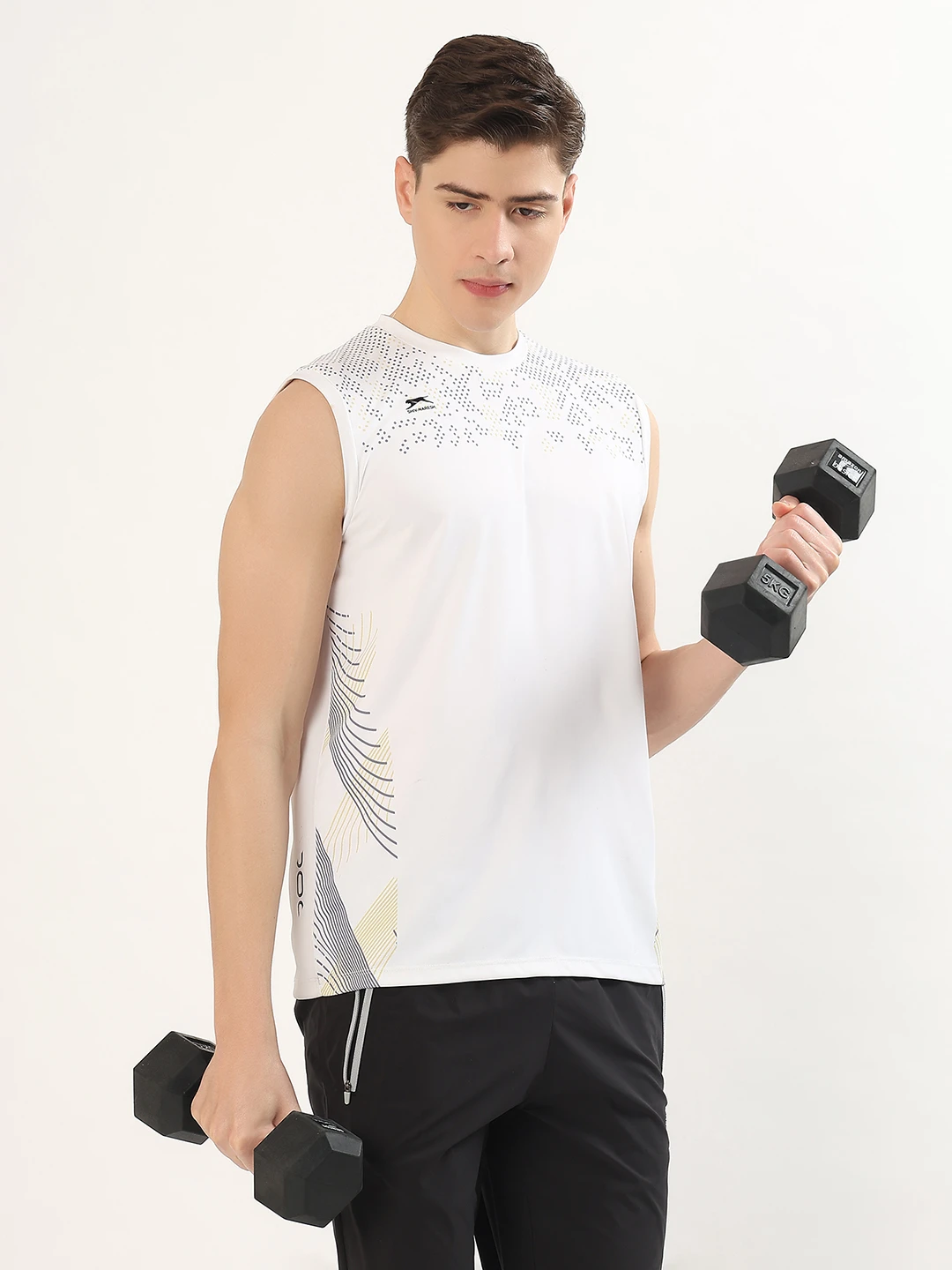 Men's Printed Sleeveless Training Vest White by Shiv Naresh
