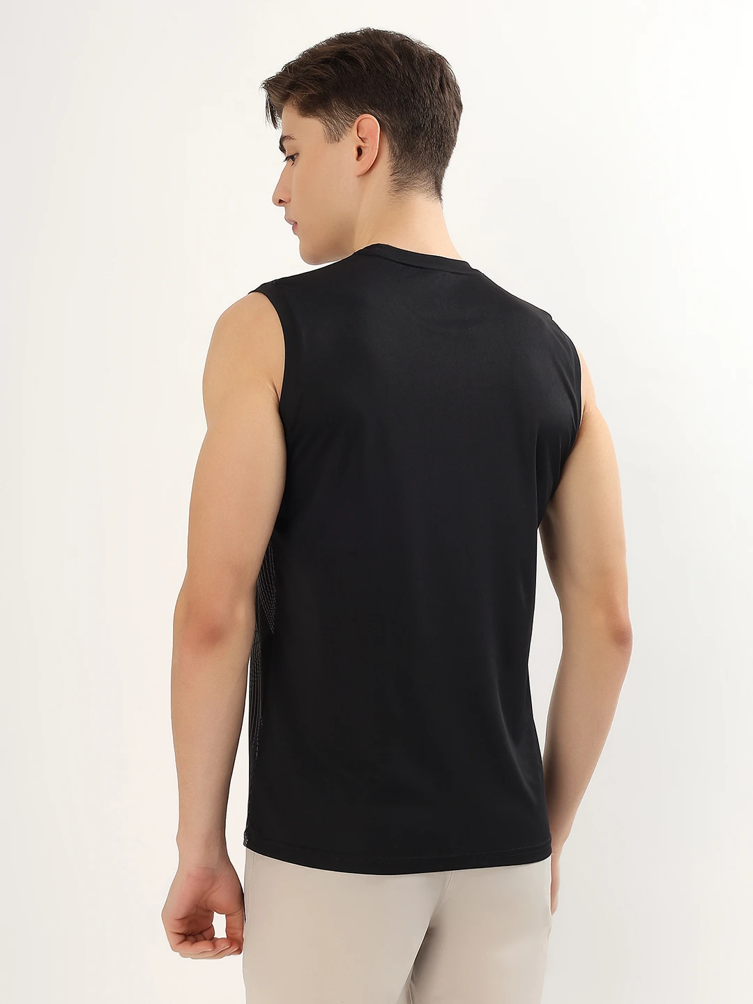 Men's Printed Sleeveless Training Vest Black by Shiv Naresh