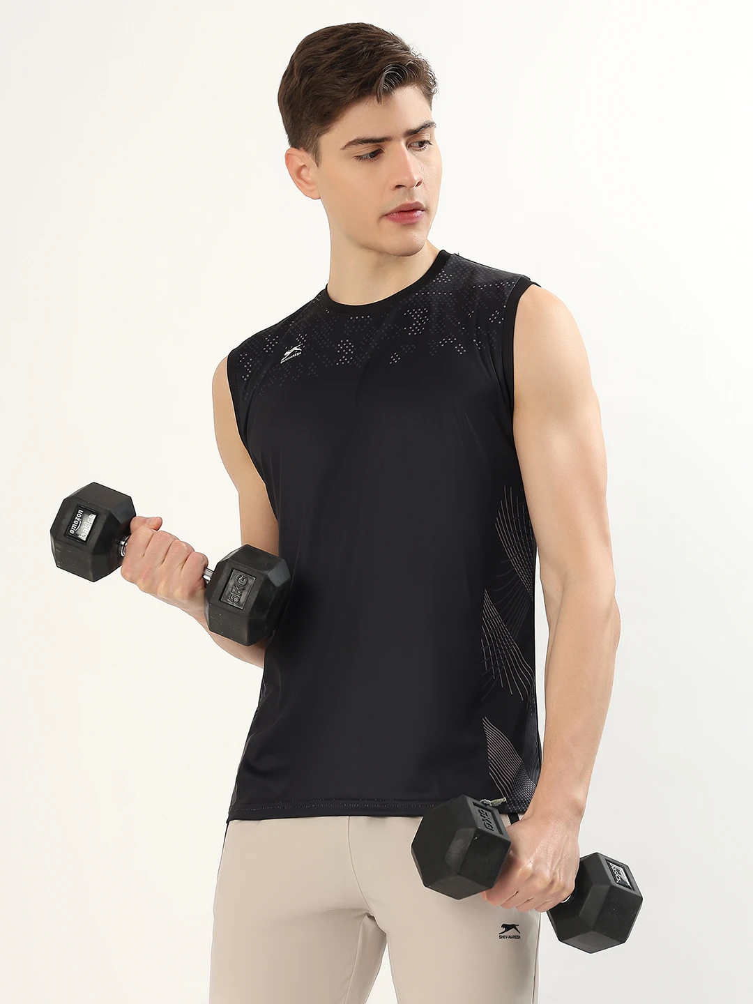 Men's Printed Sleeveless Training Vest Black by Shiv Naresh
