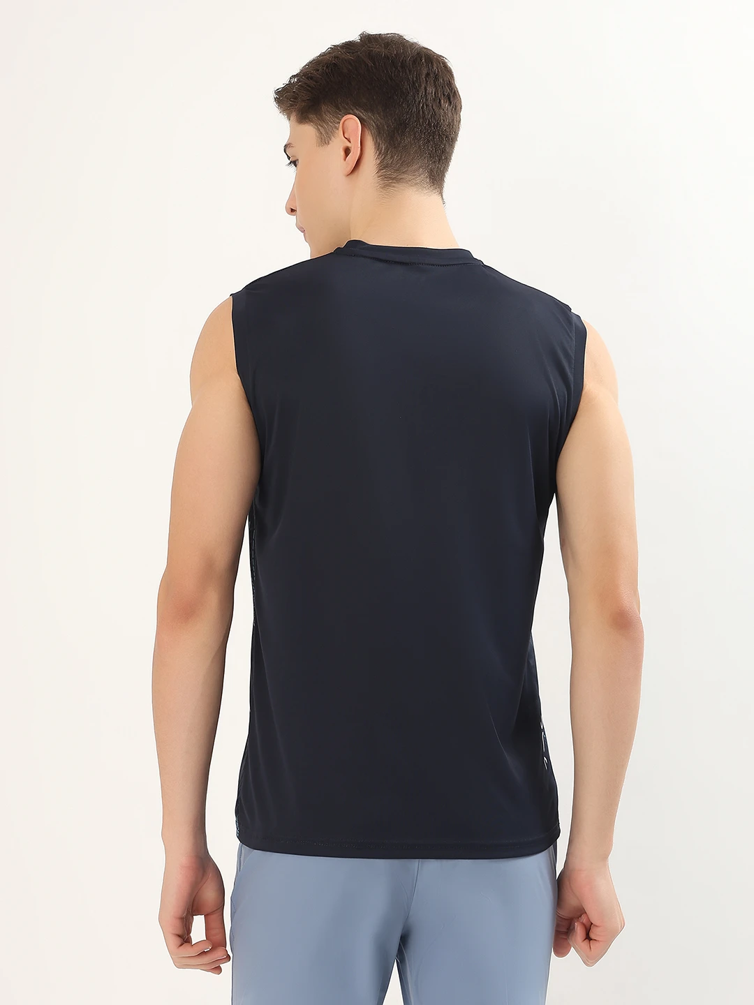 Men's Printed Sleeveless Training Vest Navy by Shiv Naresh