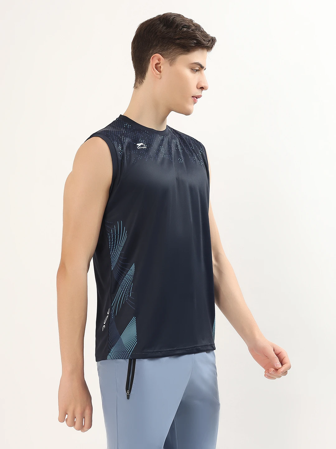 Men's Printed Sleeveless Training Vest Navy by Shiv Naresh