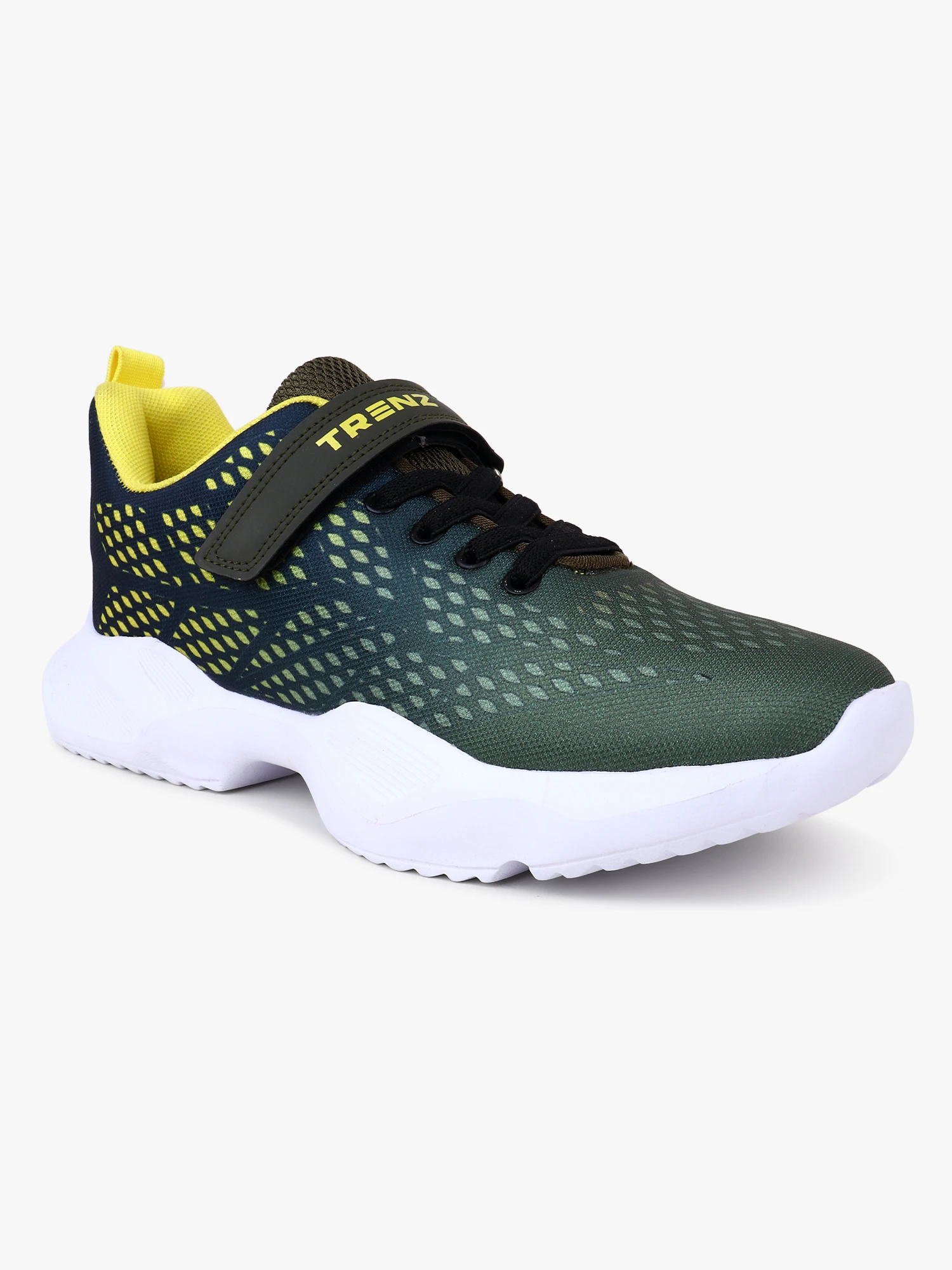 Kids olive green yellow lace-up sports shoes for Boys & Girls