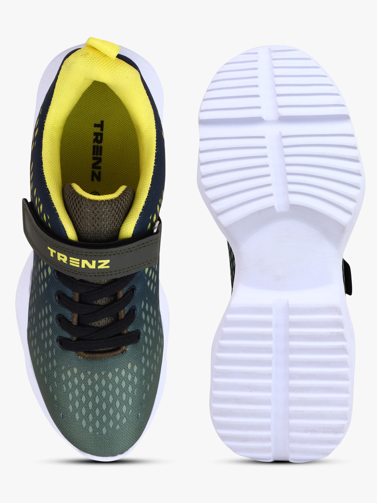 Kids olive green yellow lace-up sports shoes for Boys & Girls