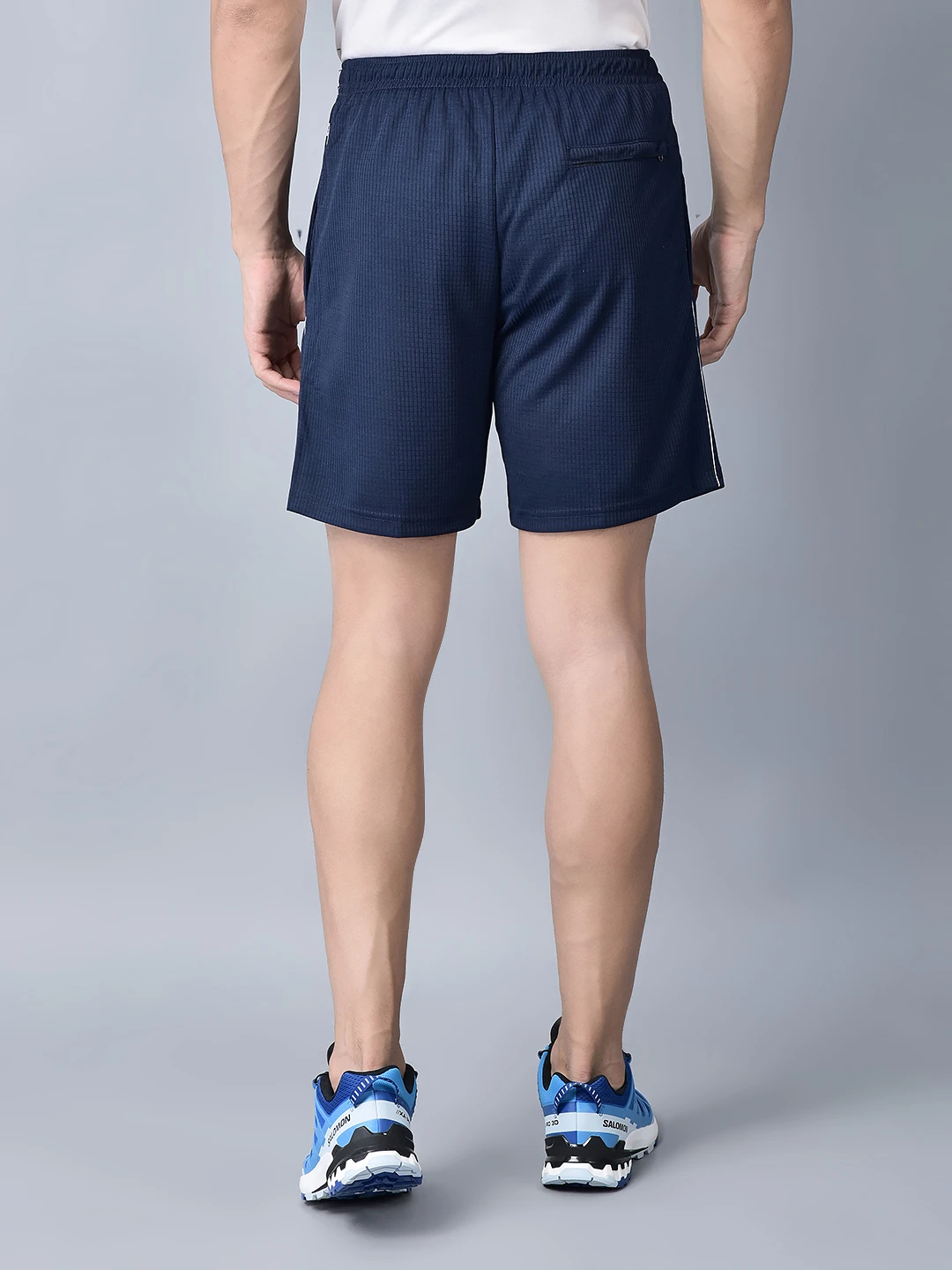 Shivnaresh Navy Blue White Classic Nirmal Net Shorts for men