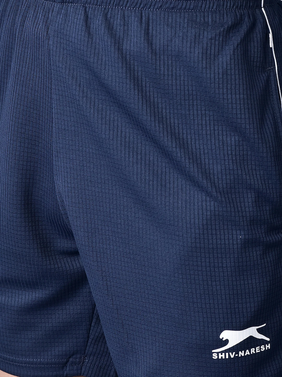 Shivnaresh Navy Blue White Classic Nirmal Net Shorts for men