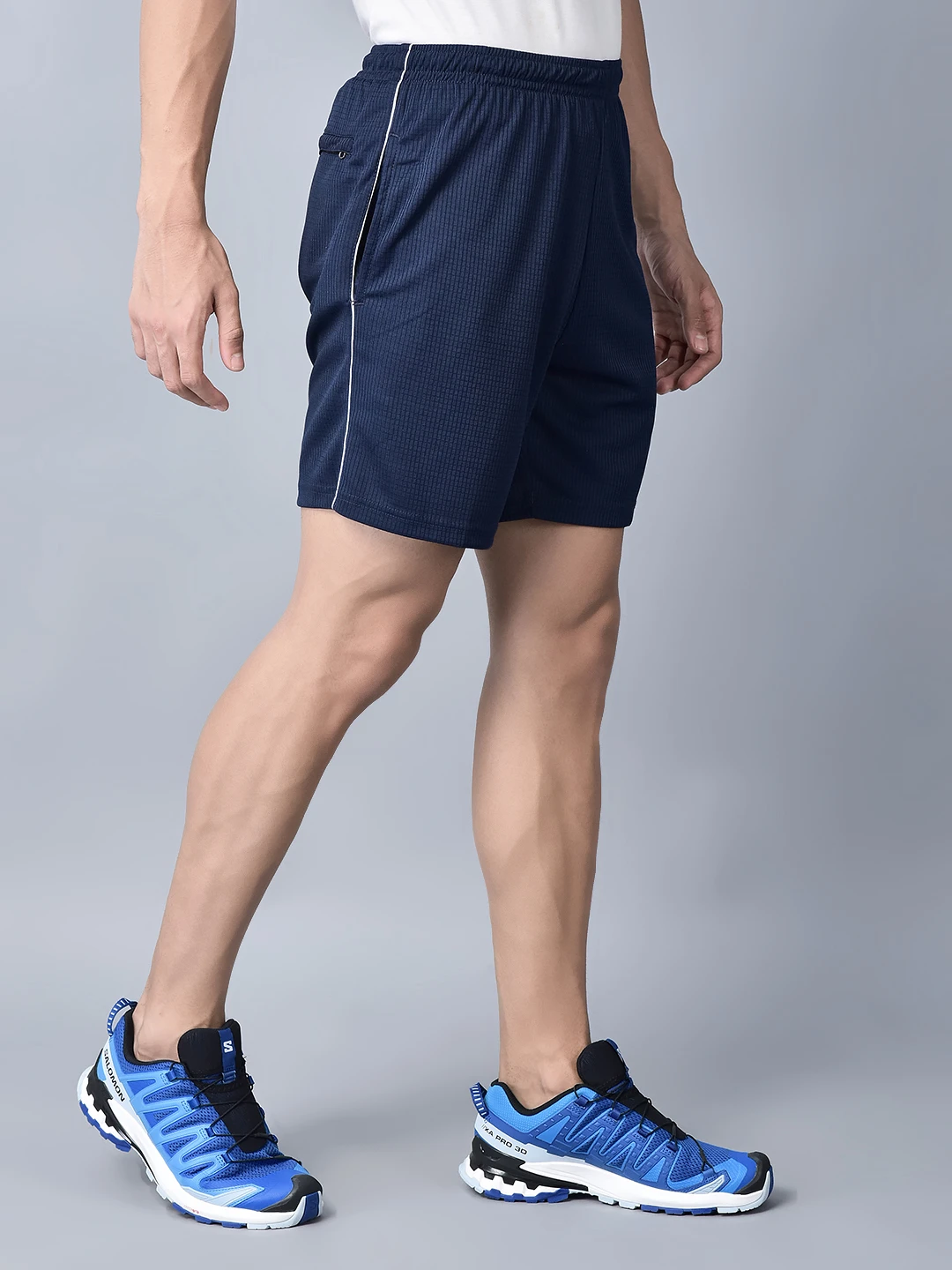 " Polysquare Navy White Sports shorts for men "