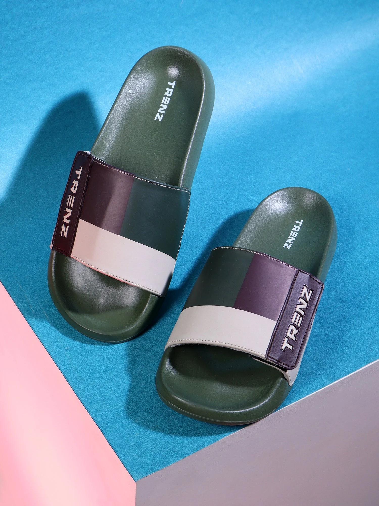 Beige and olive green slip-on slider Slippers for men