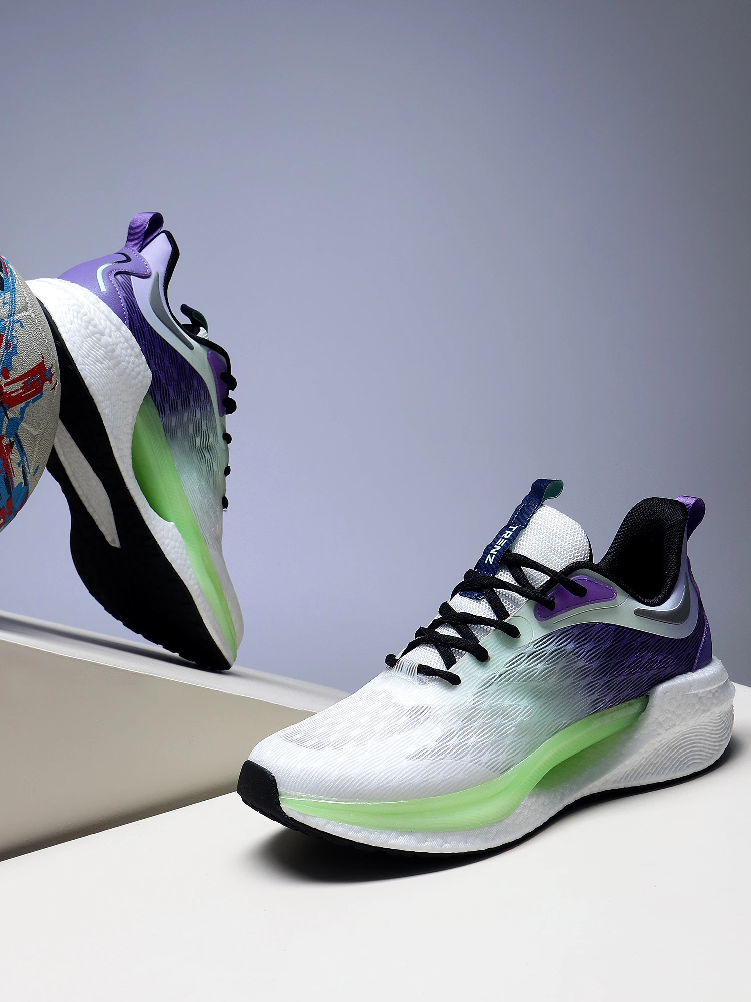 Men's lace-up shoes in purple and green