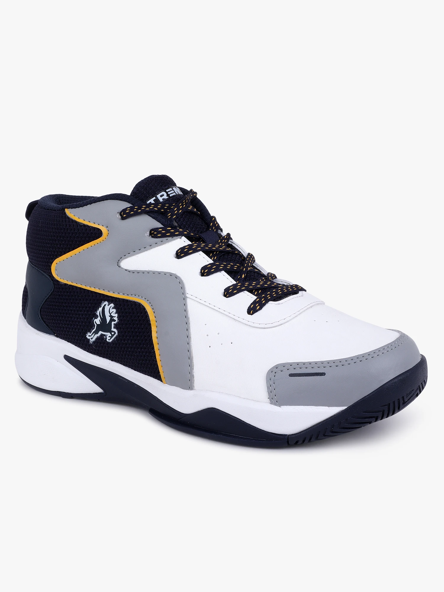 Navy Blue and yellow basketball shoes for men
