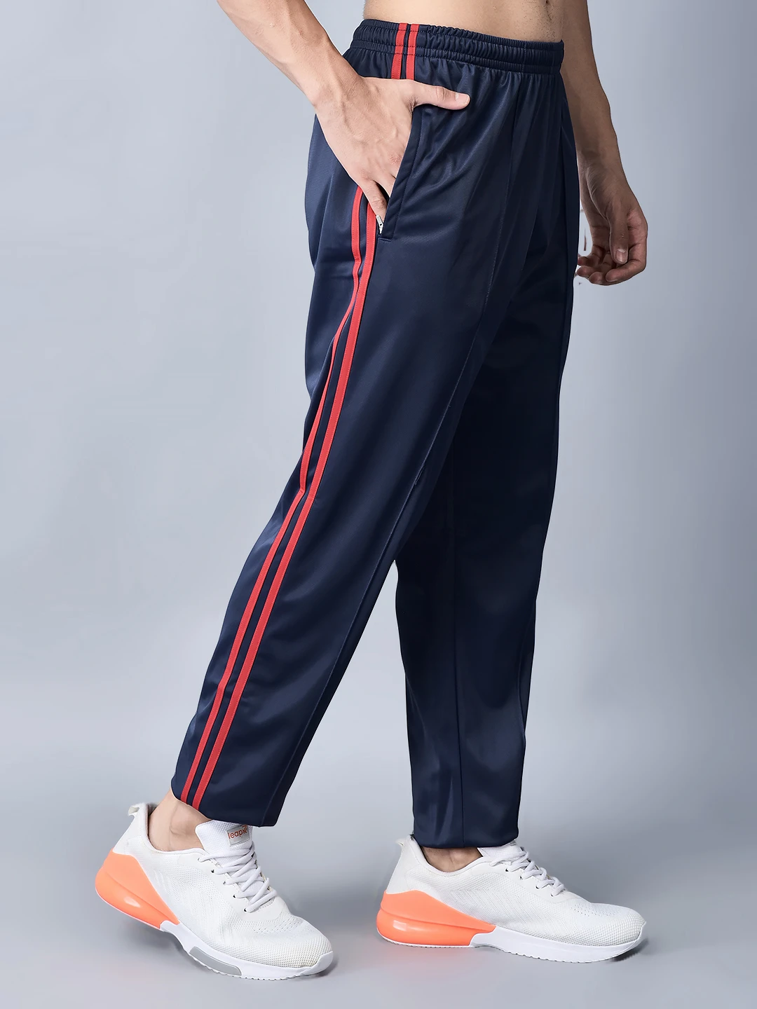 Essential Training Navy Blue/Red Trackpants for Men - Shivnaresh