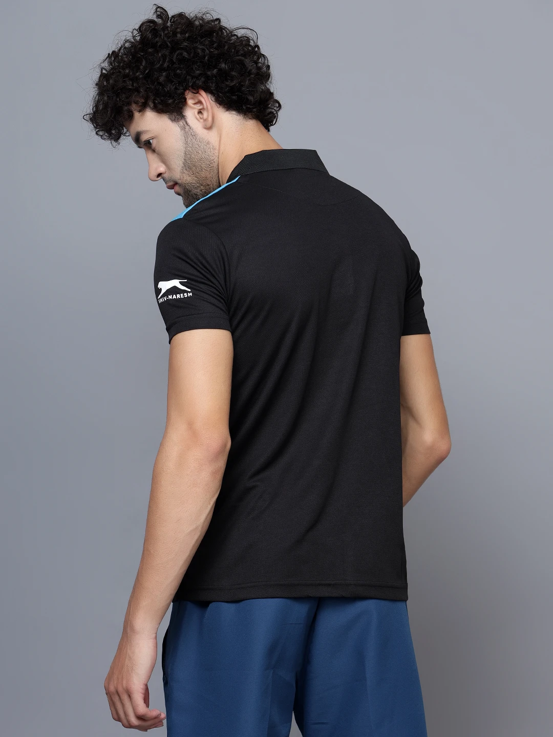 Men’s Black Cyan White Core Regular Fit Polo T‑Shirt – Shiv Naresh