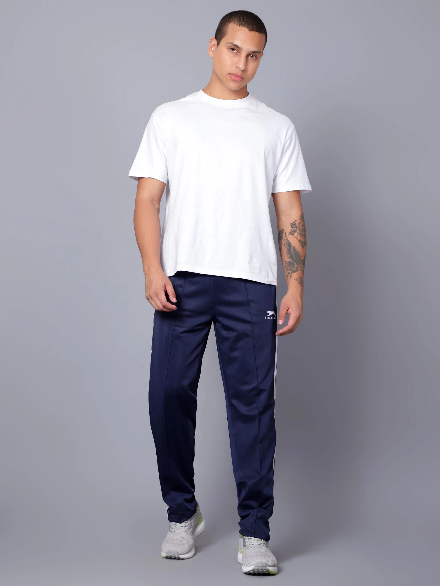 Navy Blue/White Essential Sports Trackpants for men - Shivnaresh