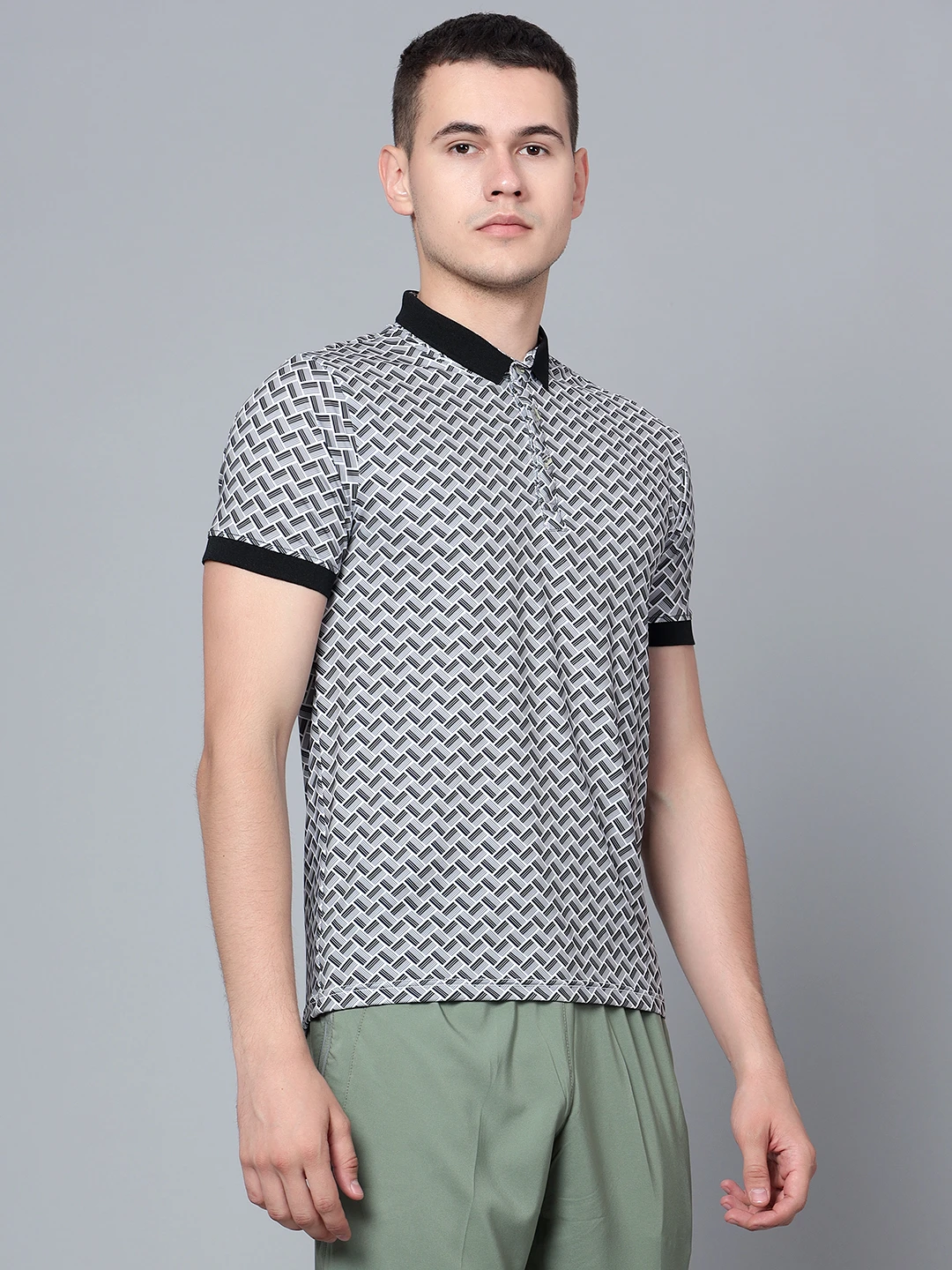 Tessellation printed Grey Black polo t shirt for men by Shiv Naresh