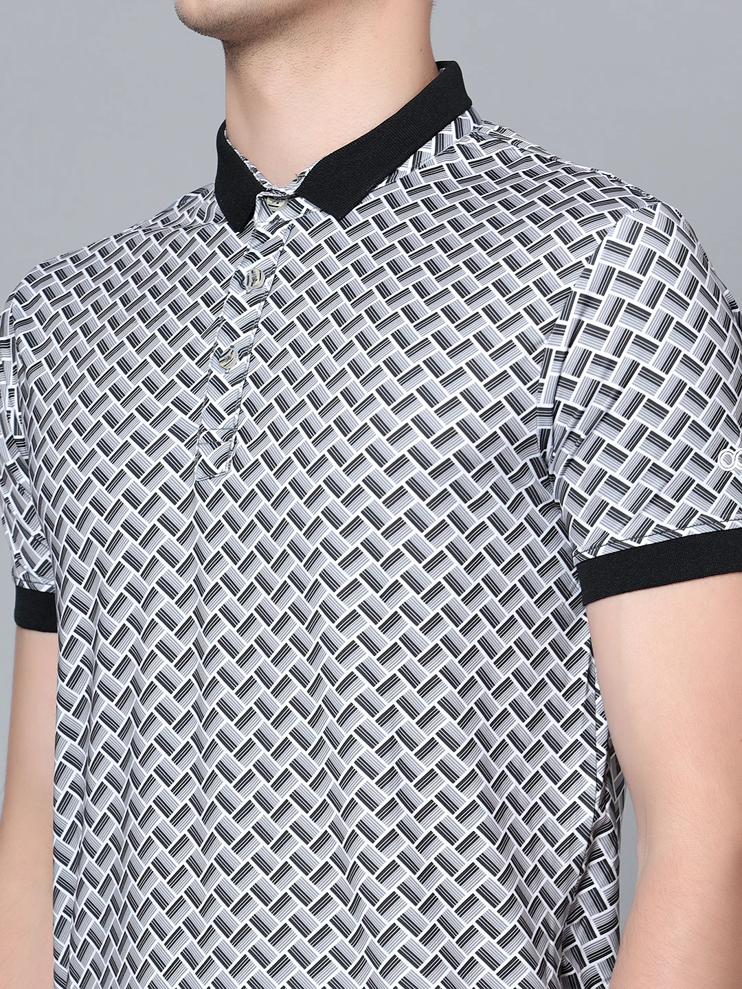 Tessellation printed Grey Black polo t shirt for men by Shiv Naresh