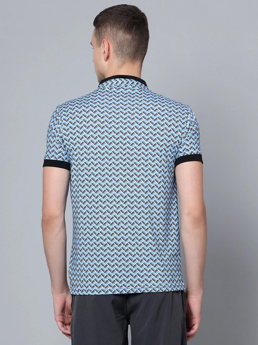 Tessellation printed Cyan black polo t shirt for men by Shiv Naresh
