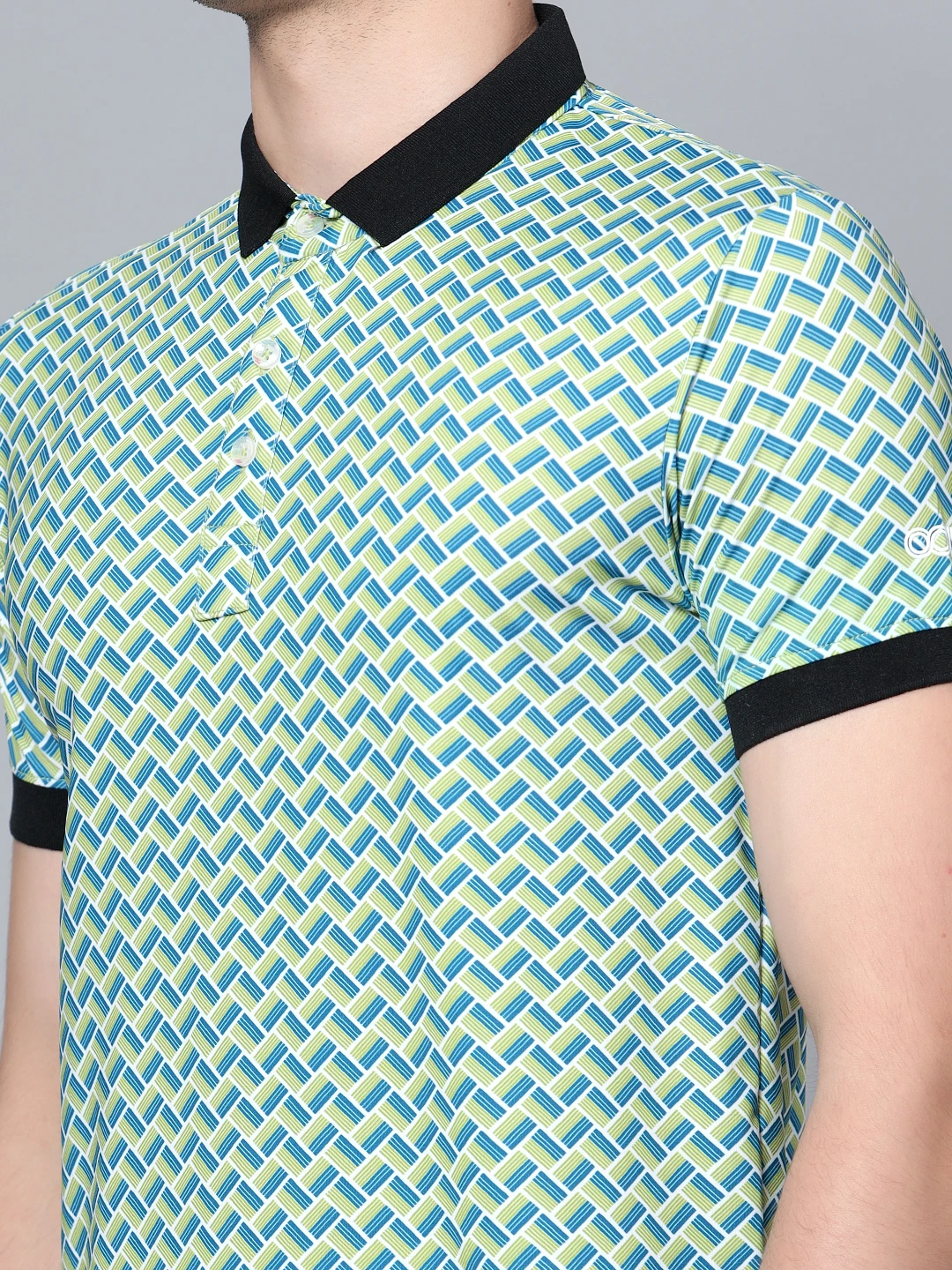 Tessellation printed Mehandi Green polo t shirt for men by Shiv Naresh