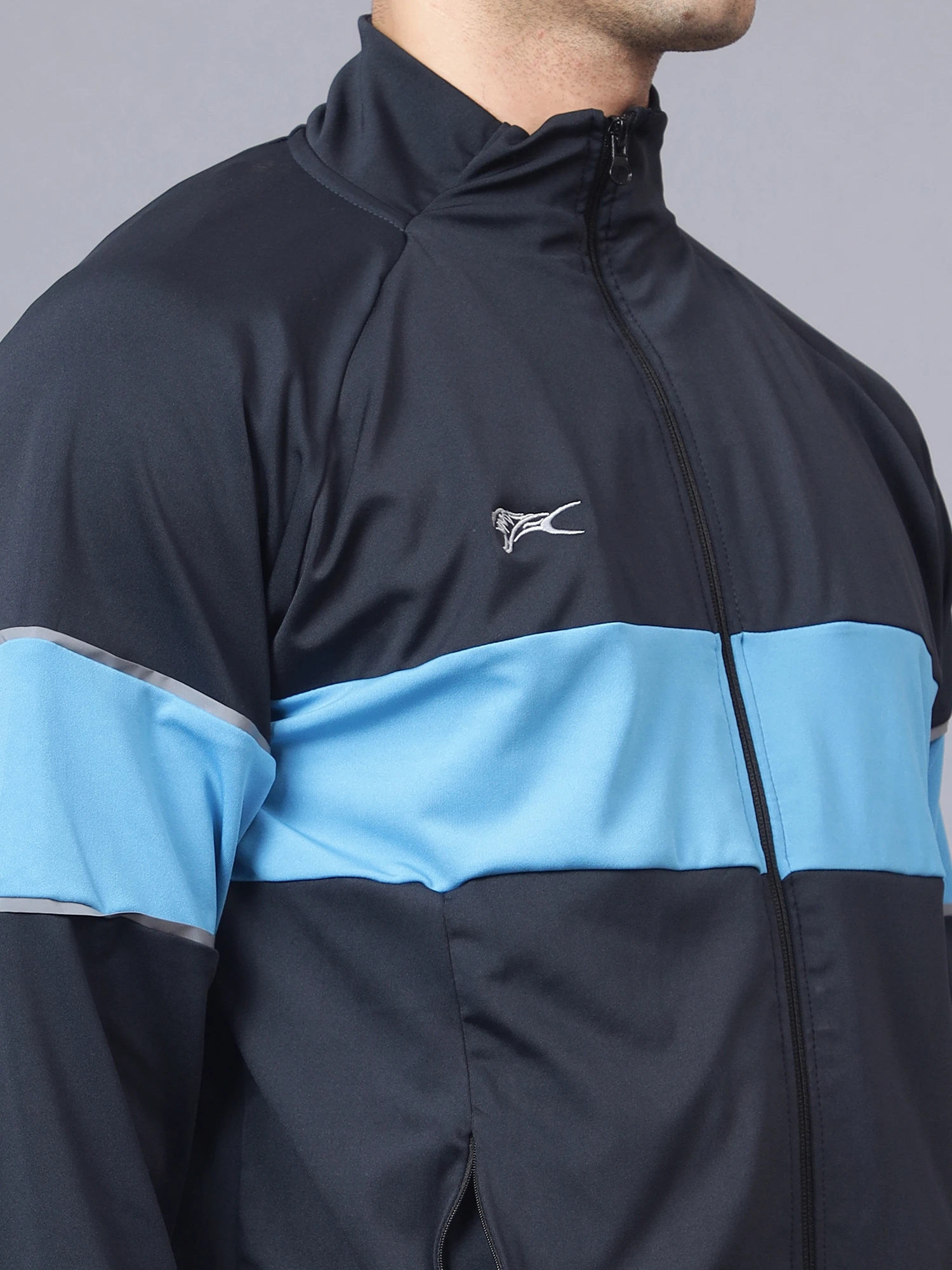 Men's tracksuit in navy blue and cyan by Shiv Naresh