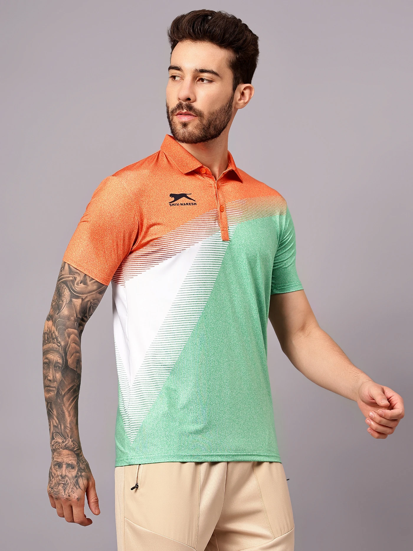 Ultra Boost green smart‑fit sports polo T-shirts for men by Shiv Naresh