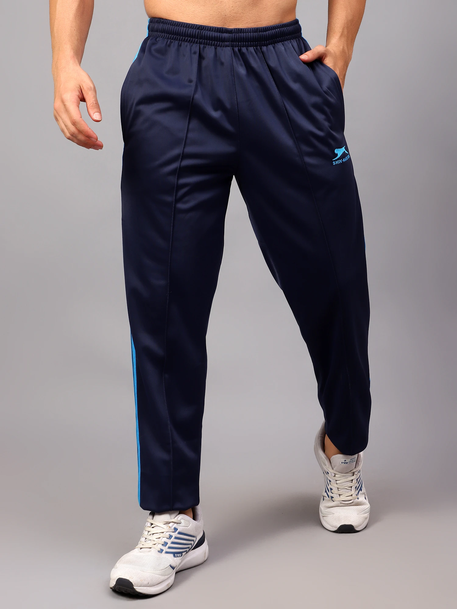 Navy Blue/Cyan Essential Sports Trackpants for men - Shivnaresh