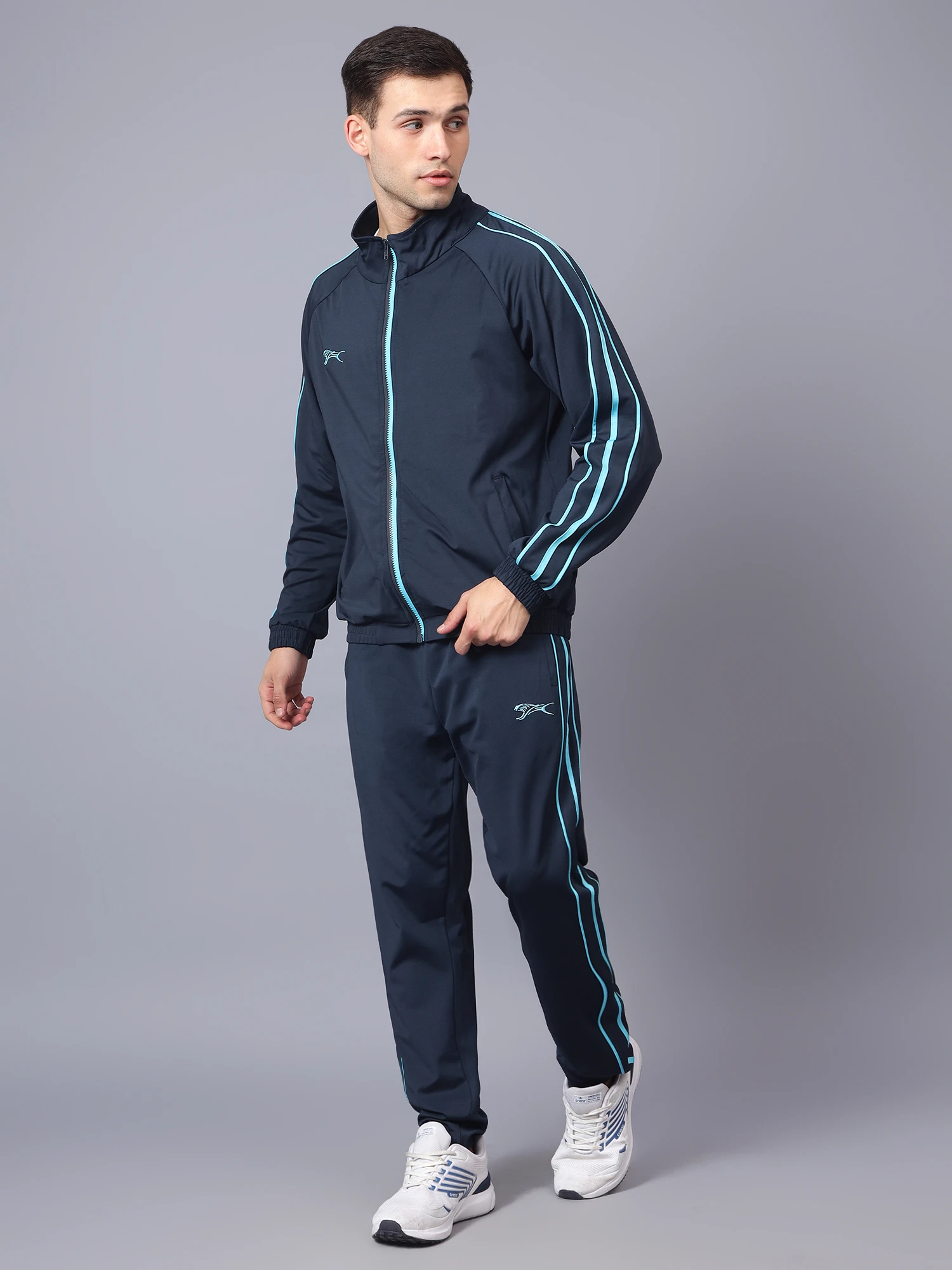 Men's Navy Blue and Cyan Tracksuit by Shiv Naresh