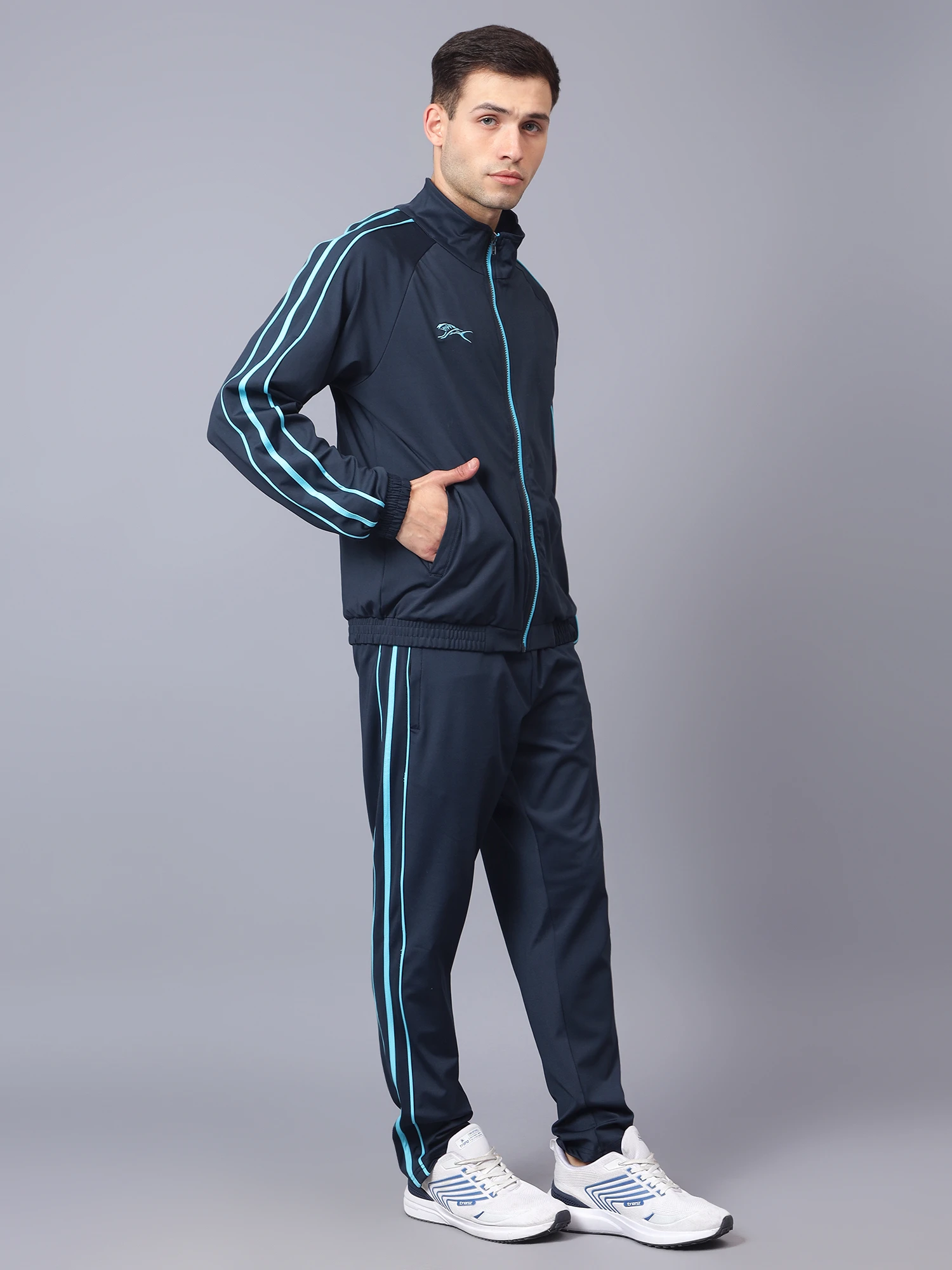 Men's Navy Blue and Cyan Tracksuit by Shiv Naresh