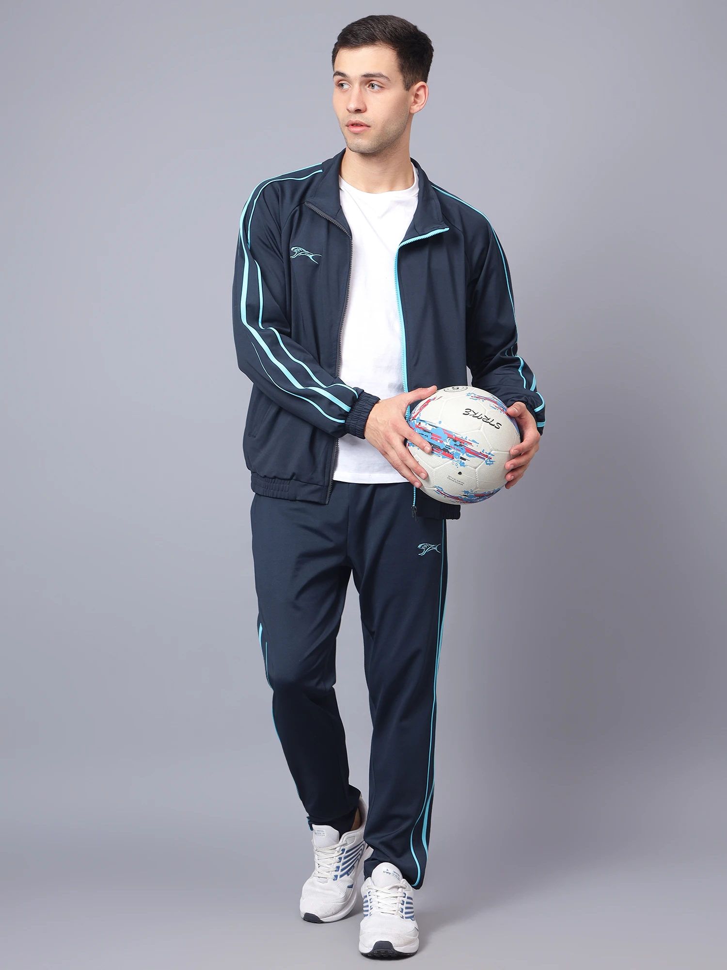 Men's Navy Blue and Cyan Tracksuit by Shiv Naresh