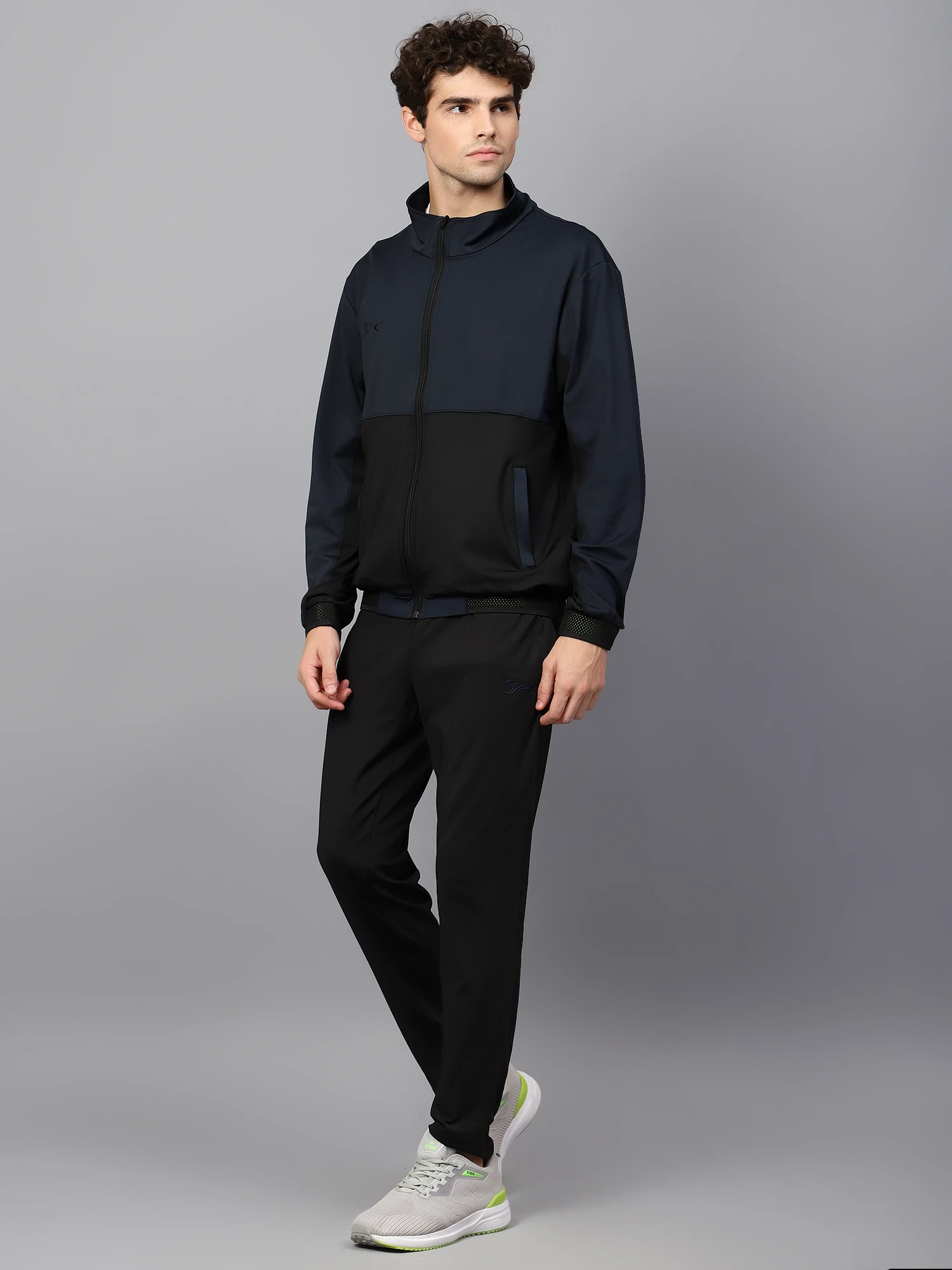 Black and Navy Blue Men's Tracksuit by Shiv Naresh