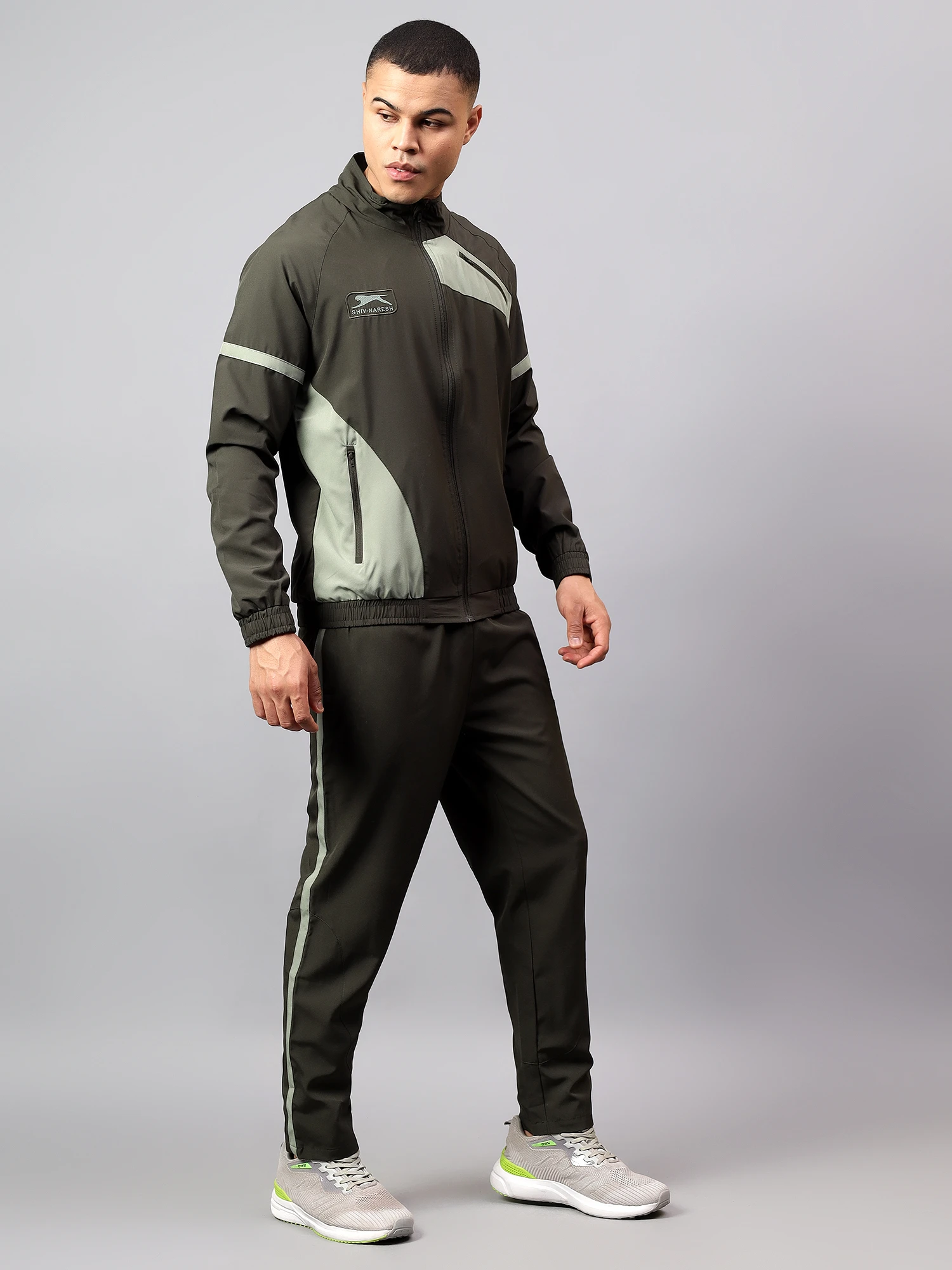 Black Olive Green & Pista Men's Tracksuit by Shiv Naresh