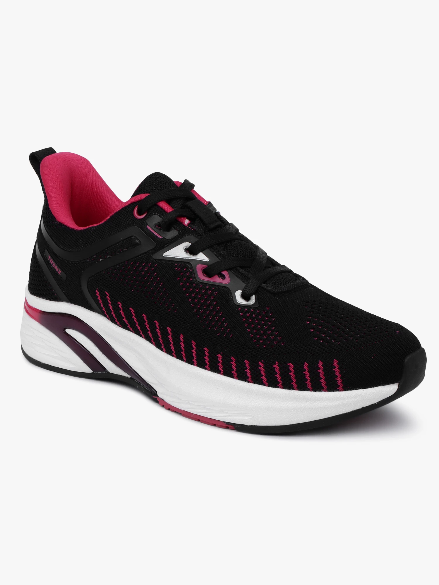 Women's Lace-Up Sports Shoes in Black Rani Pink Shiv Naresh