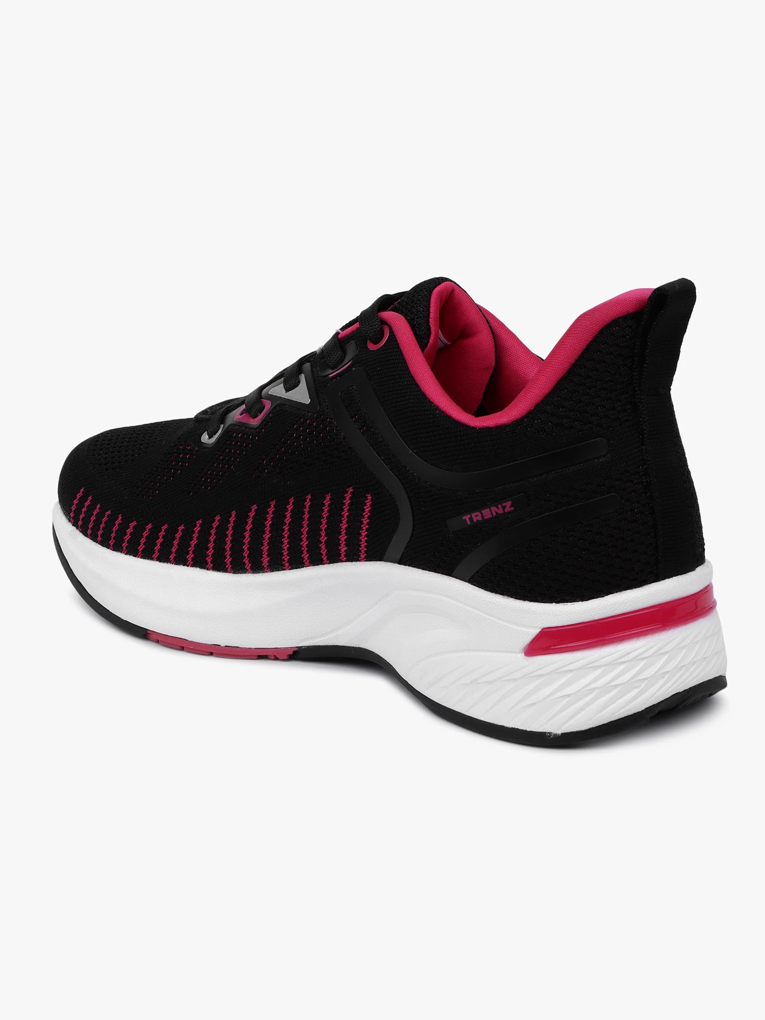 Women's Lace-Up Sports Shoes in Black Rani Pink Shiv Naresh