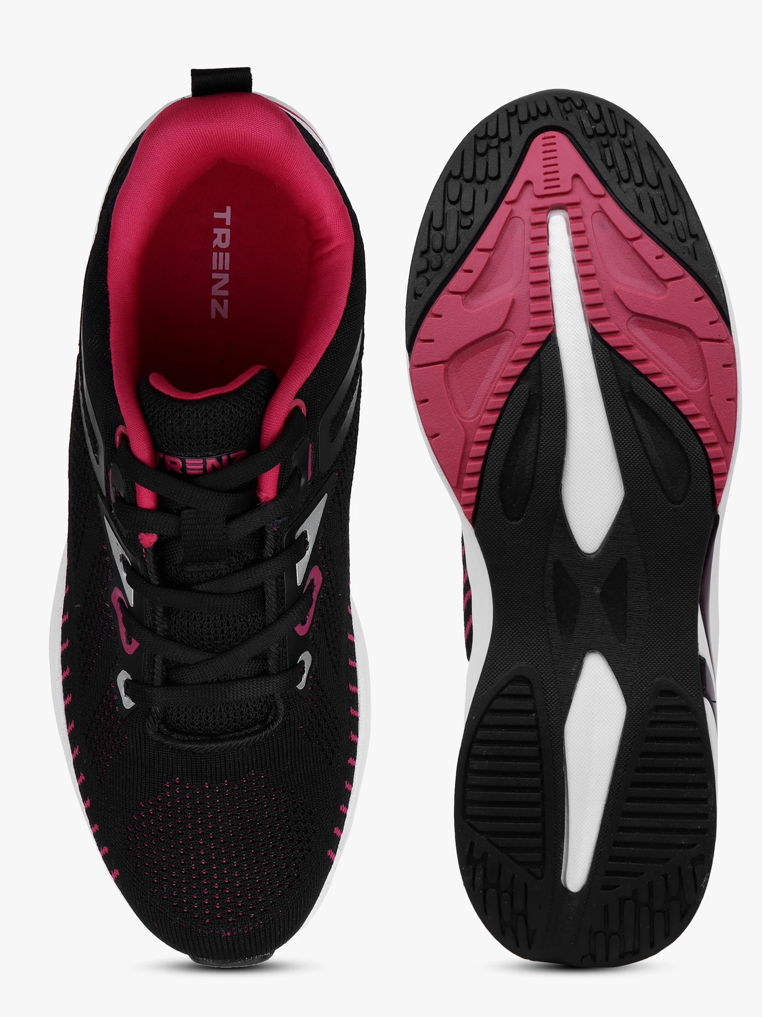 Women's Lace-Up Sports Shoes in Black Rani Pink Shiv Naresh