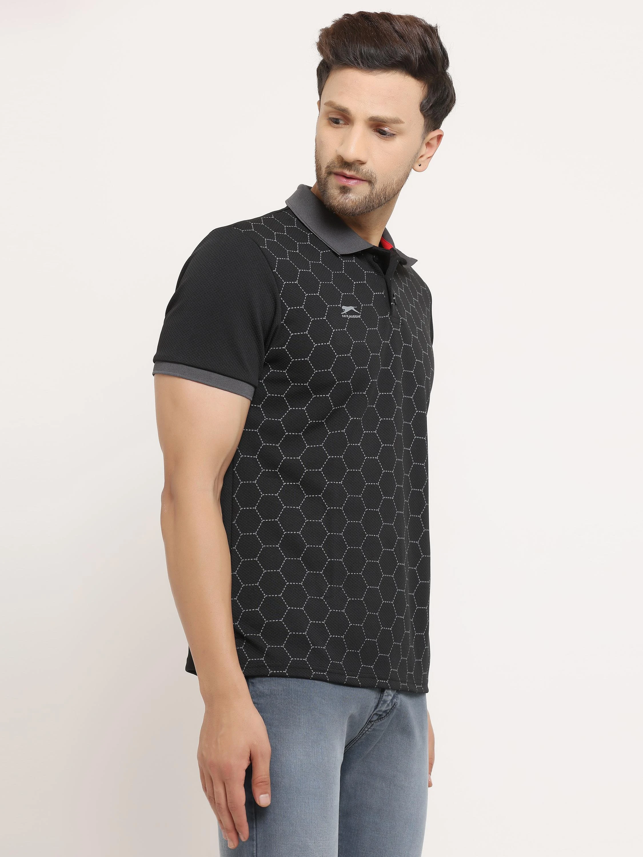 Tessellation black quick-dry sports polo shirt for men - Shiv Naresh