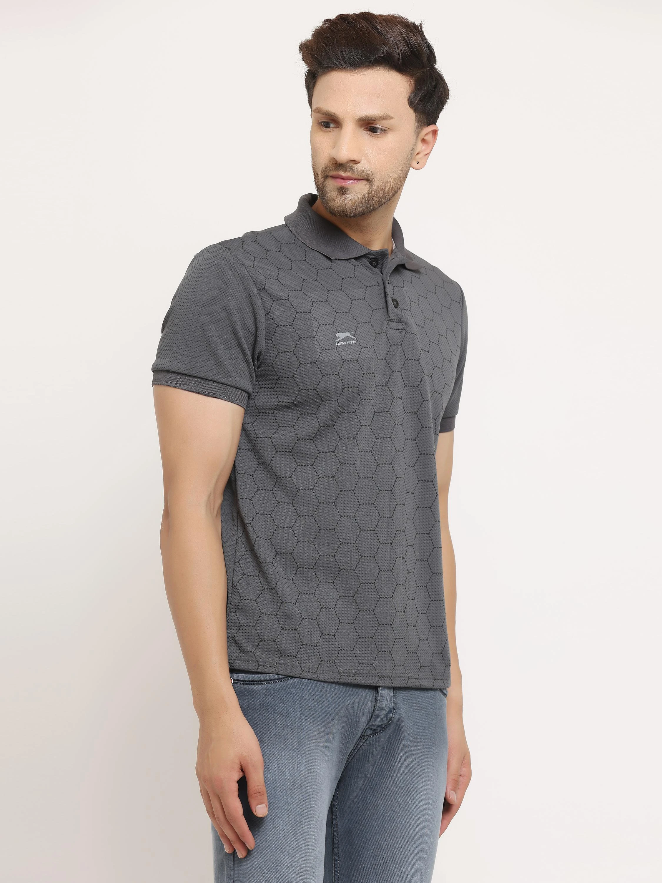 Tessellation dark grey quick-dry sports polo shirt for men