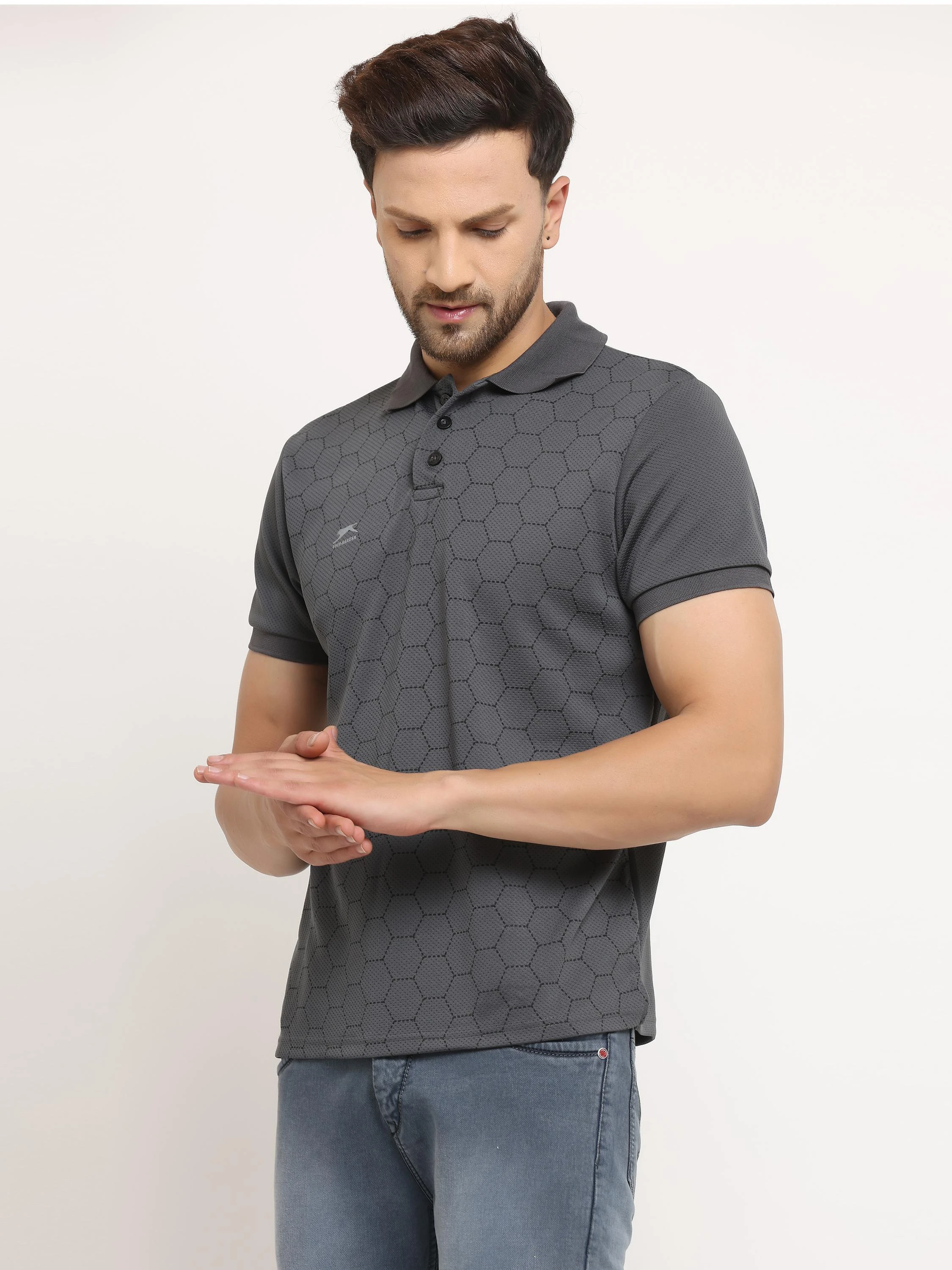 Tessellation dark grey quick-dry sports polo shirt for men