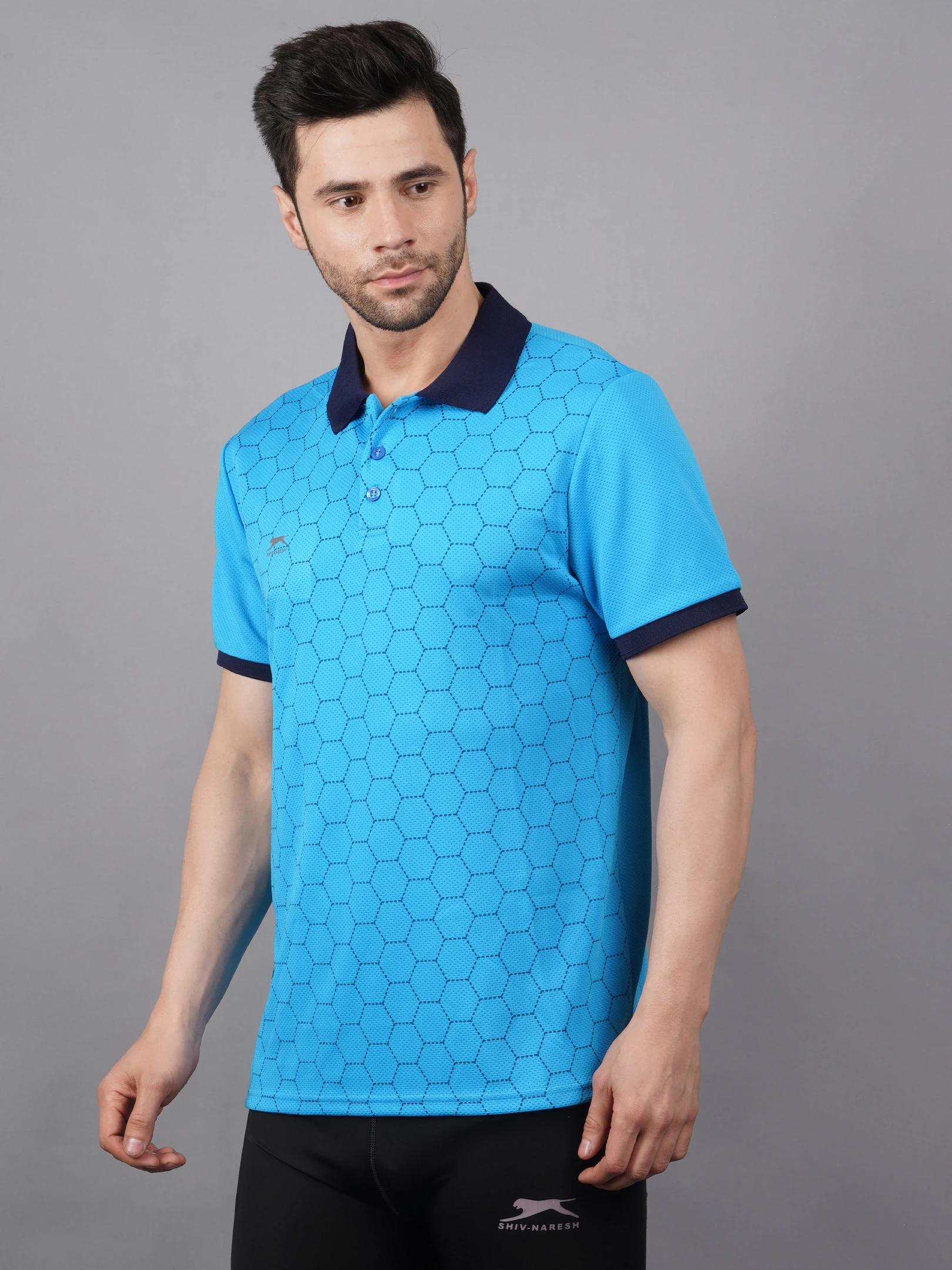 Tessellation cyan quick-dry sports polo shirt for men - Shiv Naresh