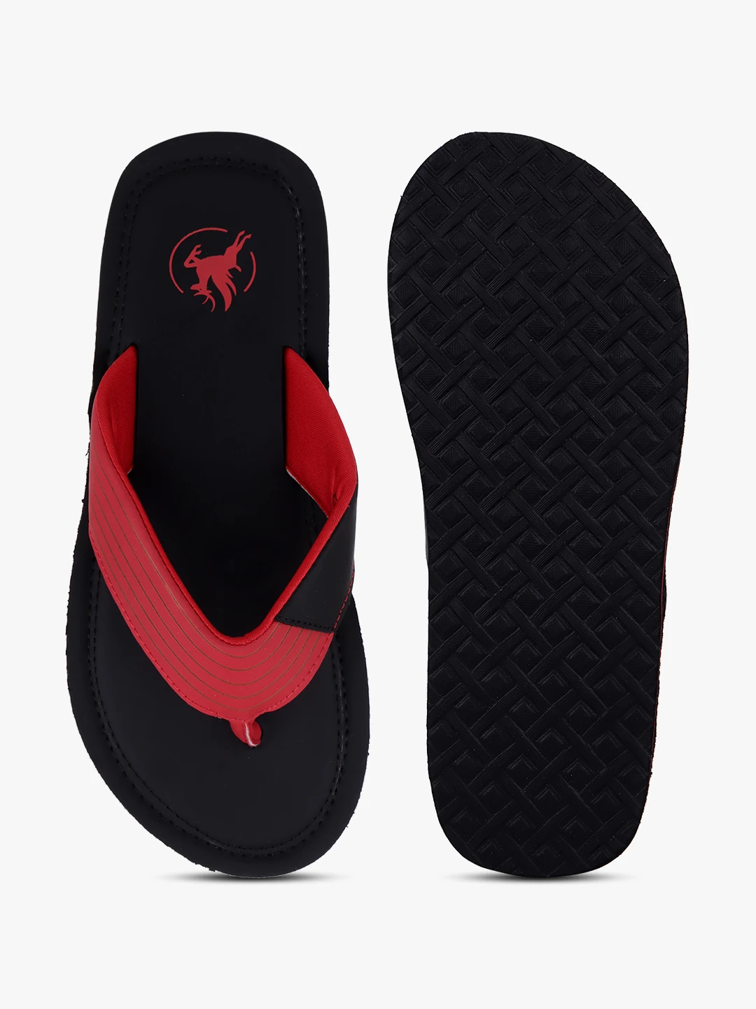 Black and red slip-on slippers for men