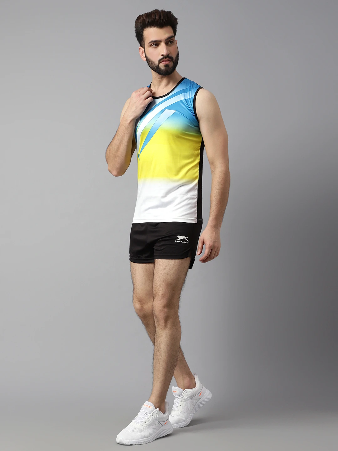 Navy and cyan blue classic print athletic set for men