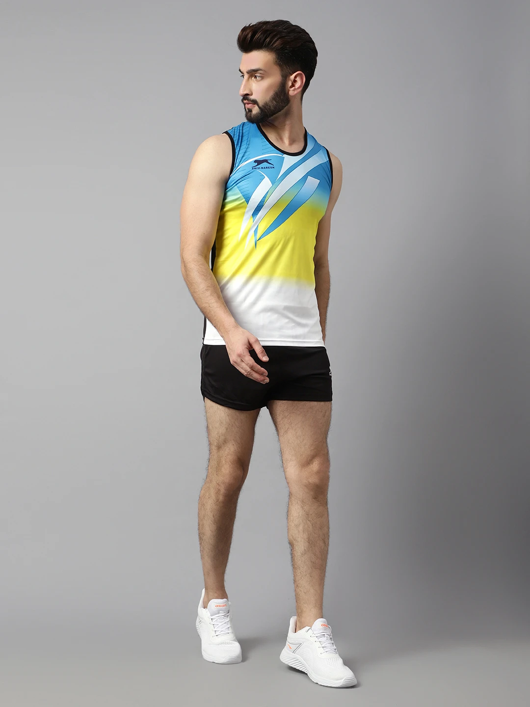 Navy and cyan blue classic print athletic set for men