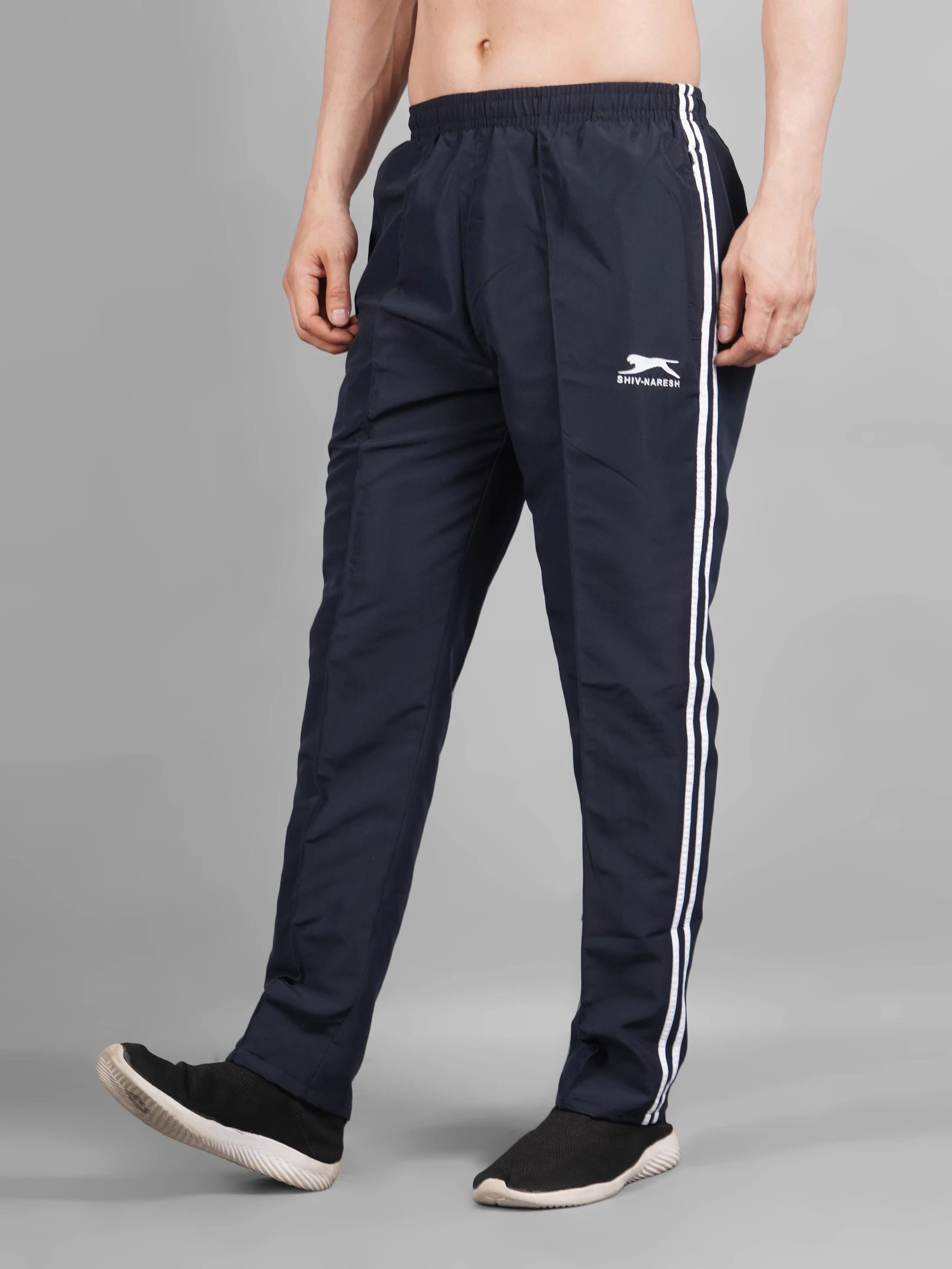 Navy Blue/White Essential Sports Trackpants for men - Shivnaresh