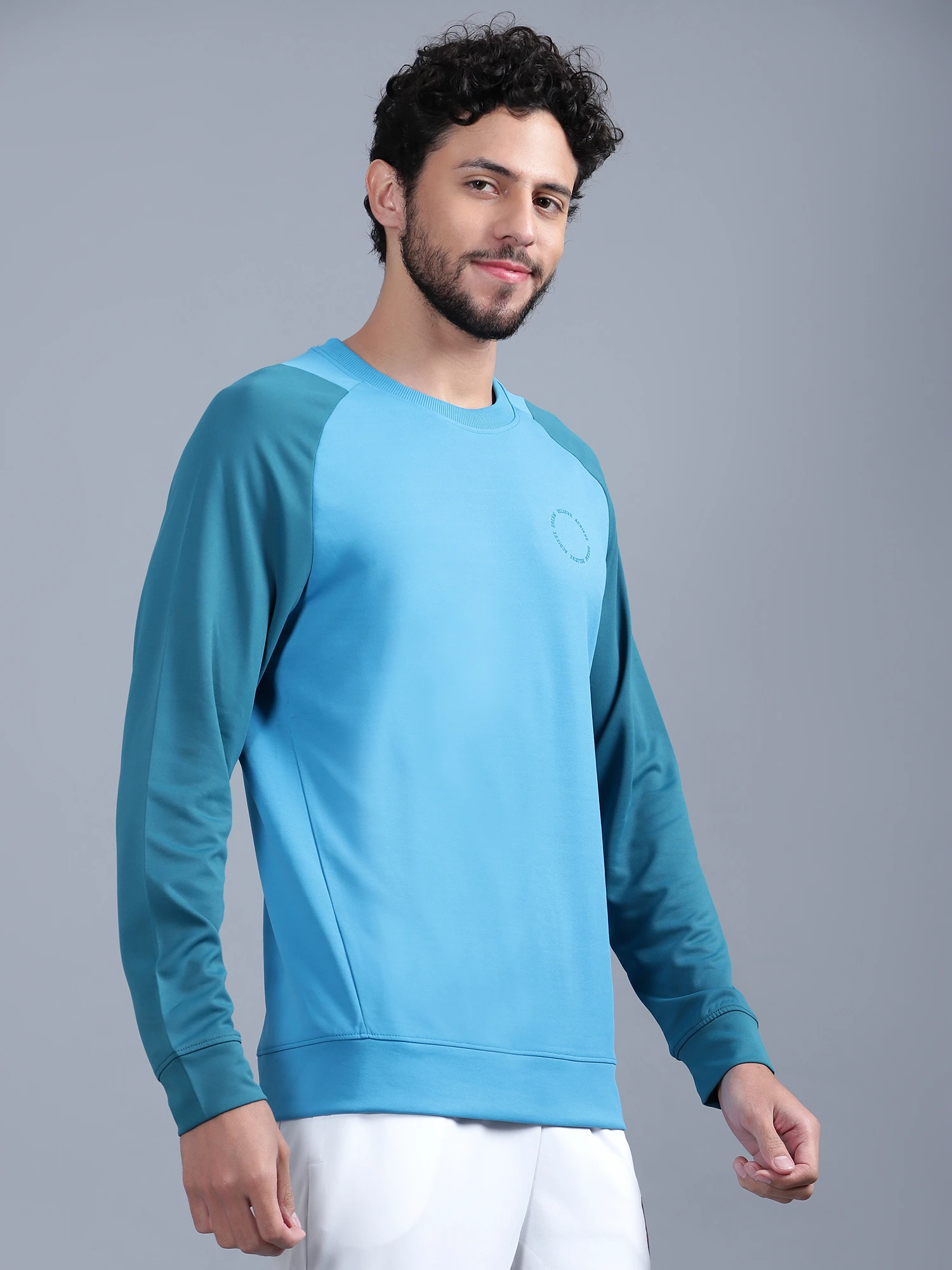 Men's aqua blue cotton sweatshirt by Shiv Naresh