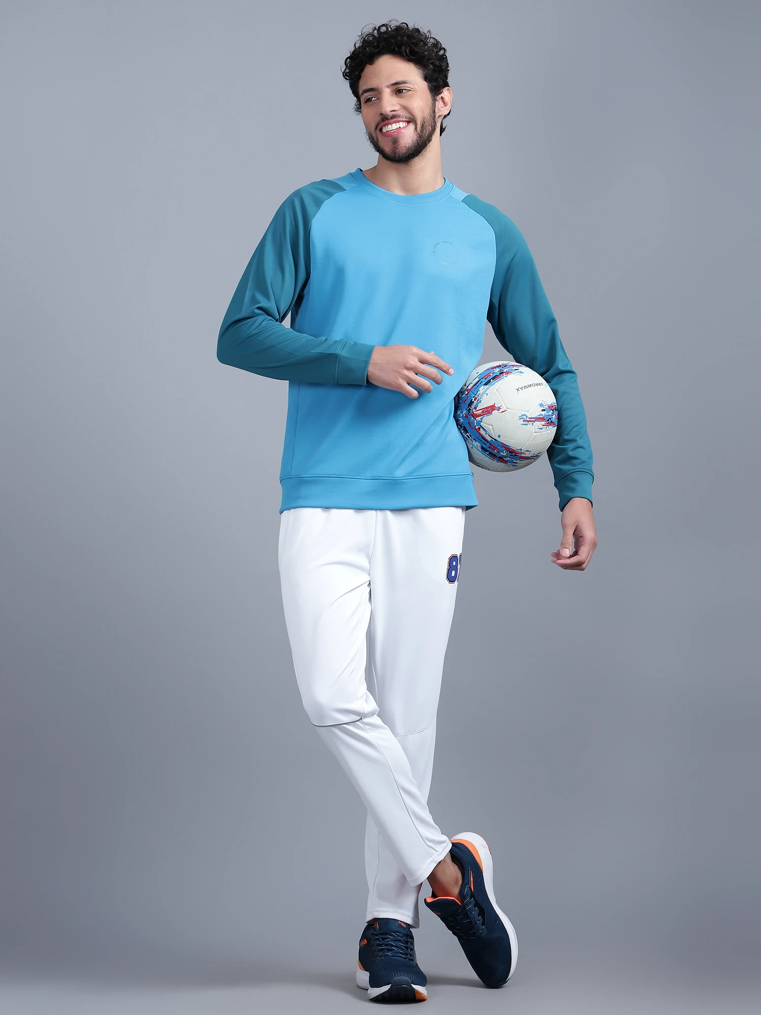 Men's aqua blue cotton sweatshirt by Shiv Naresh