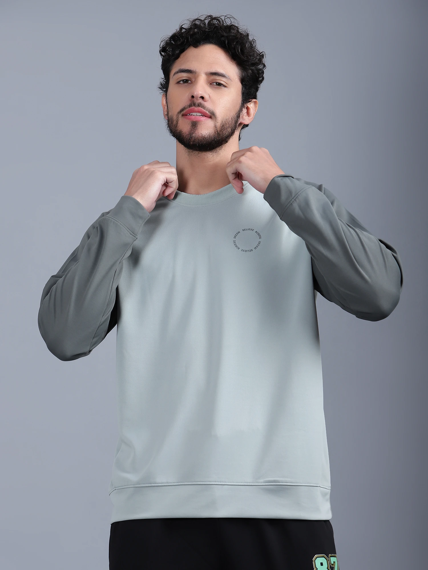 Shiv Naresh Men's Grey Black Sweatshirt Model View
