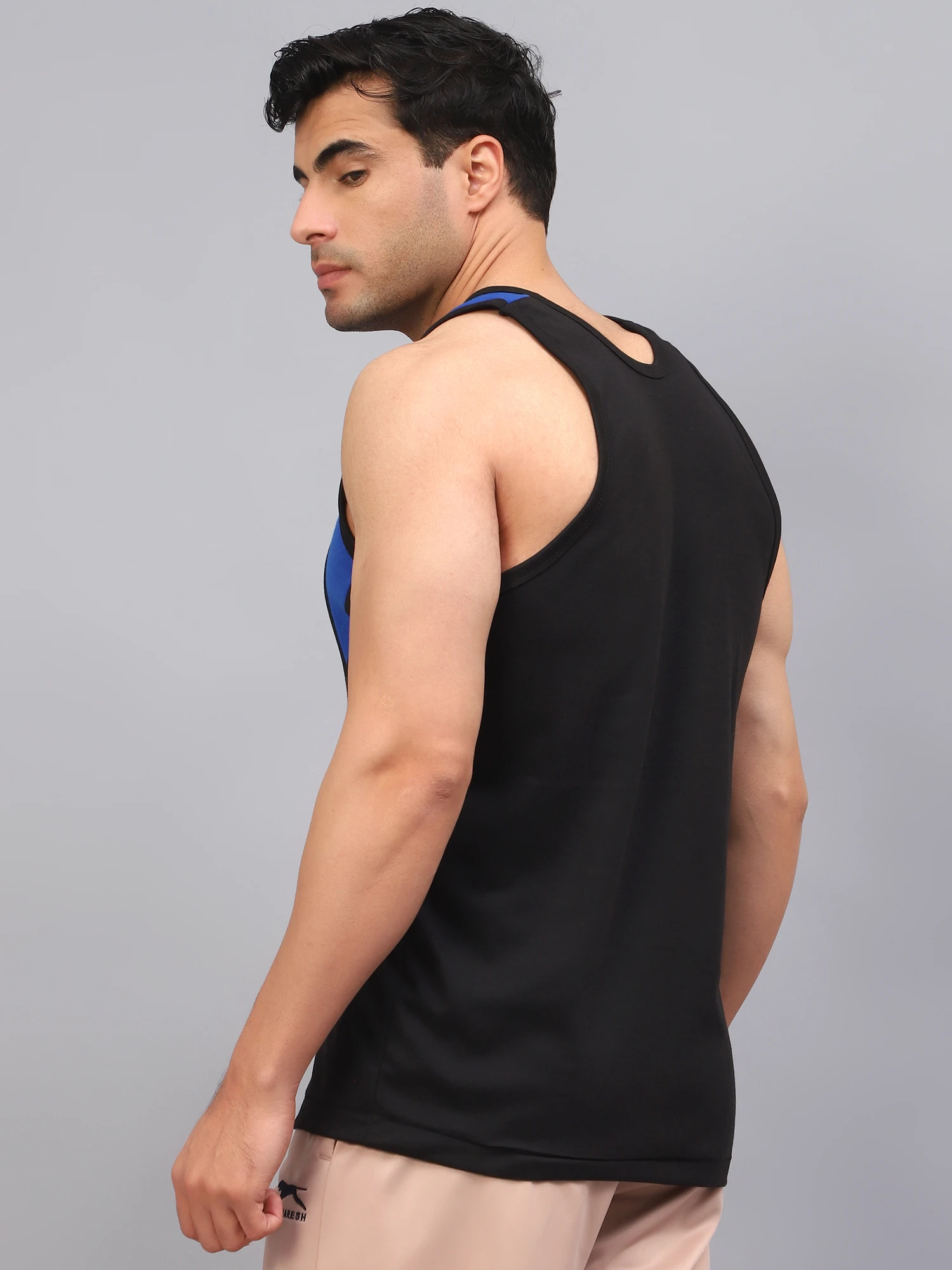 Black Royal Blue Gym Vest for Men