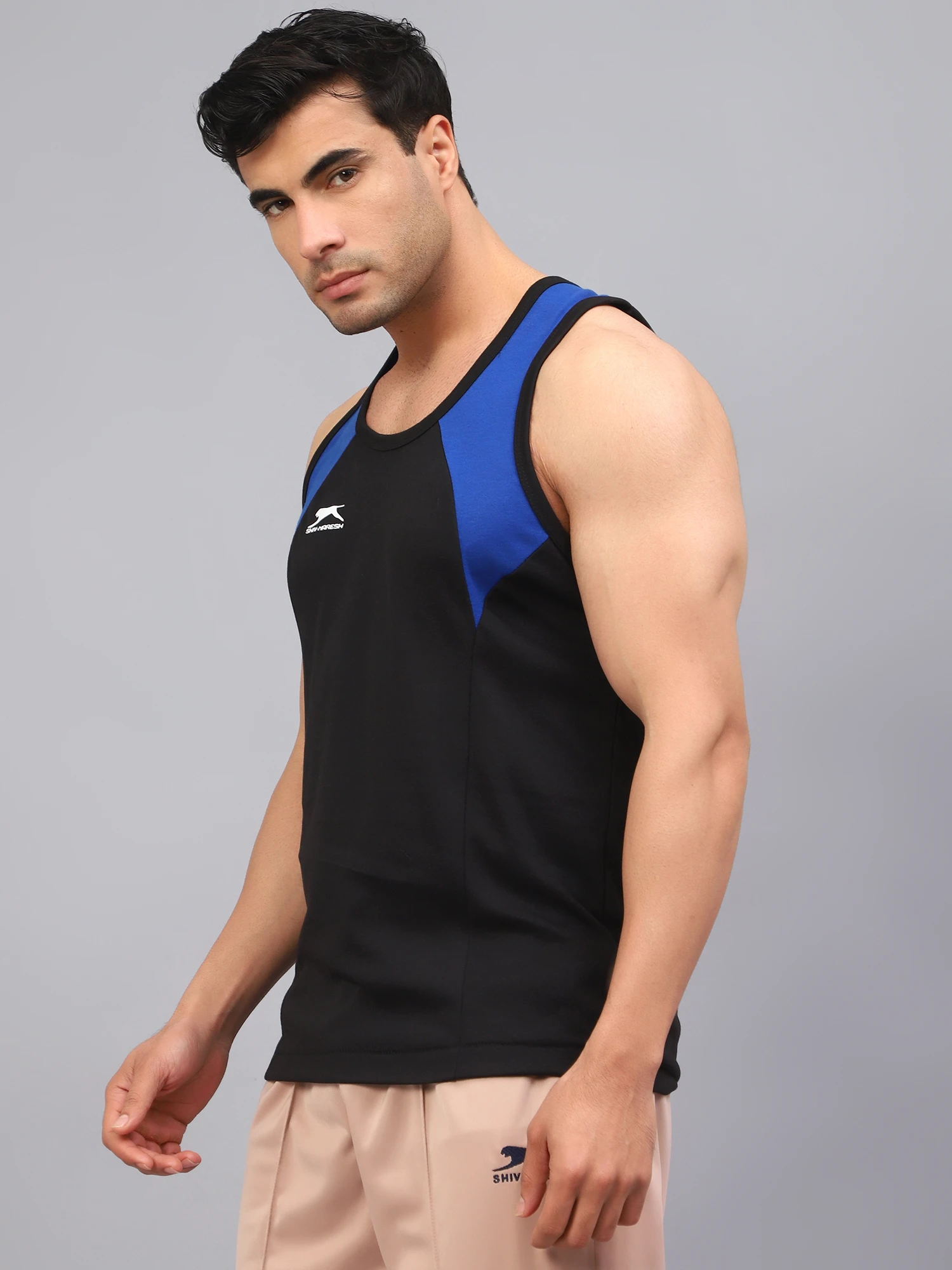 Black Royal Blue Gym Vest for Men