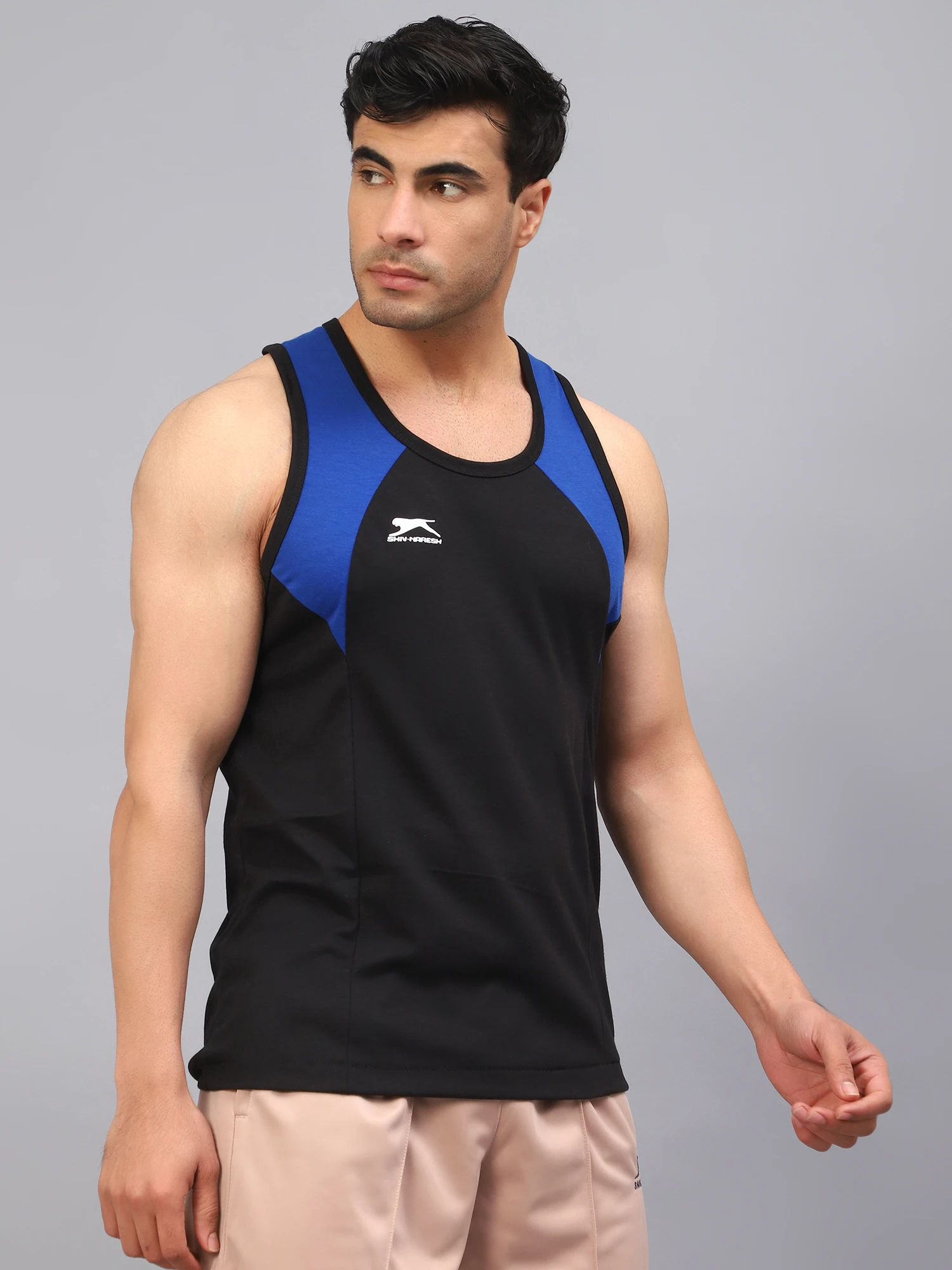 Black Royal Blue Gym Vest for Men