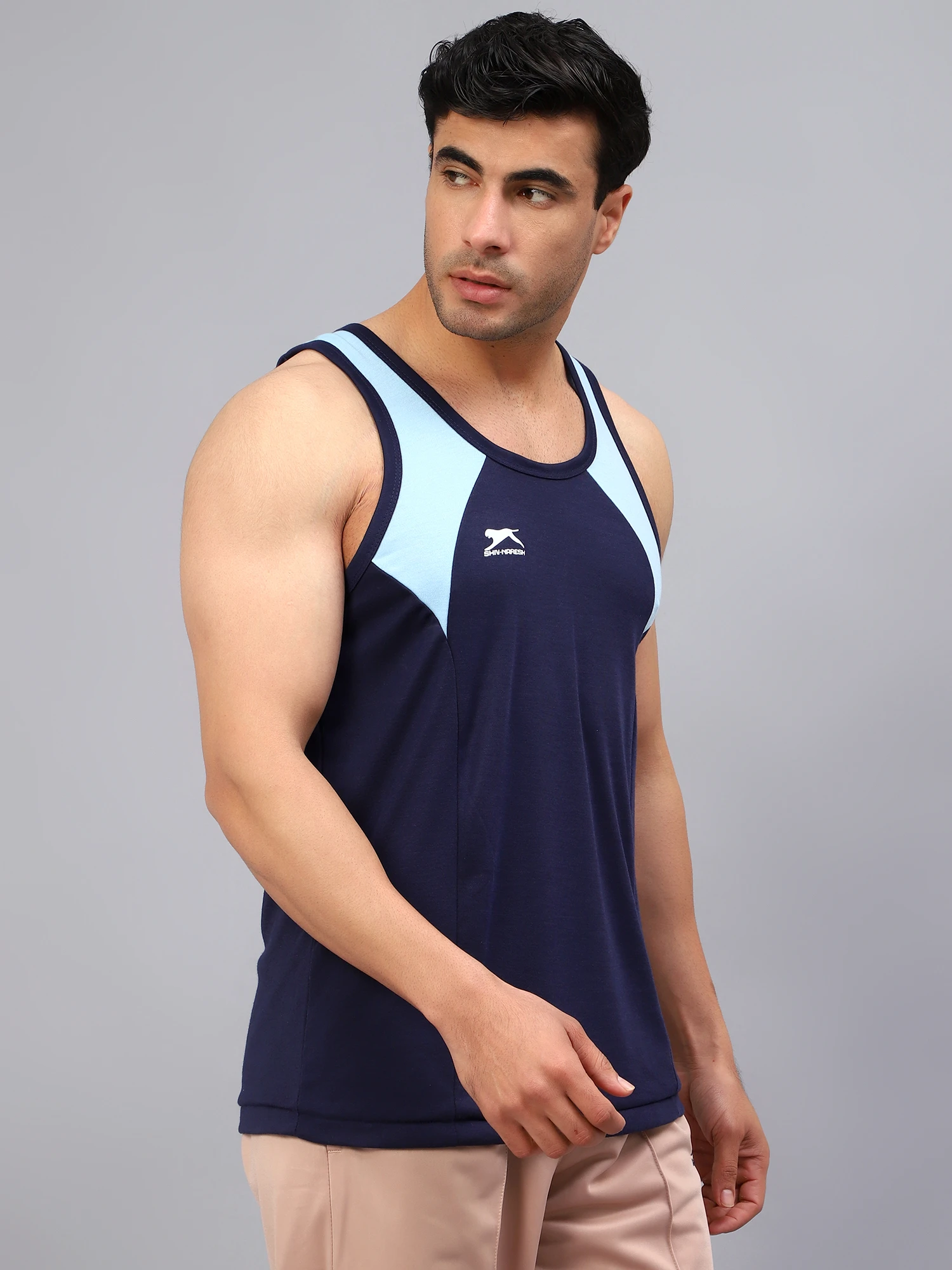 Navy and Sky Blue Gym Vest Men’s Fitness Wear