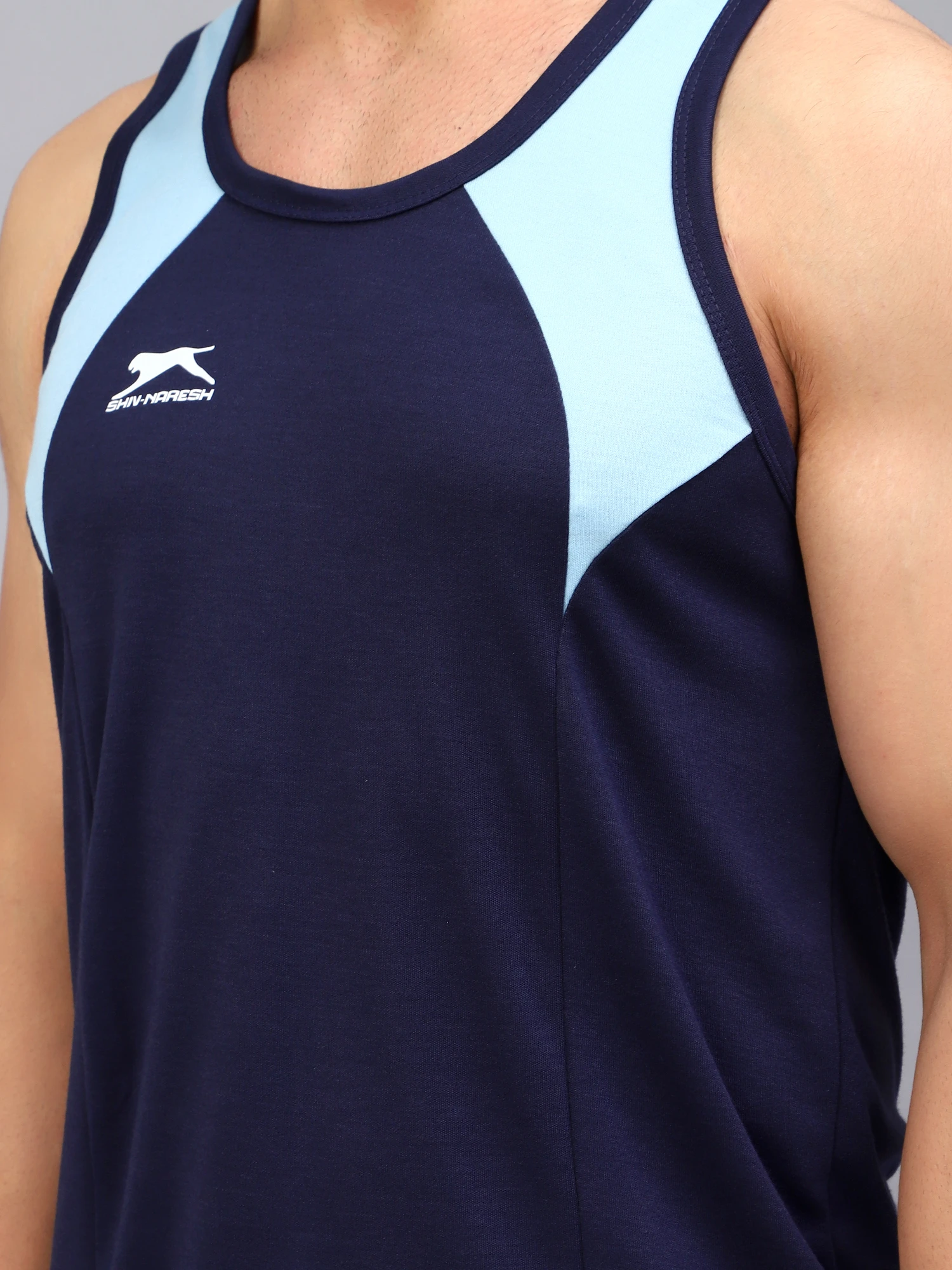 Navy and Sky Blue Gym Vest Men’s Fitness Wear