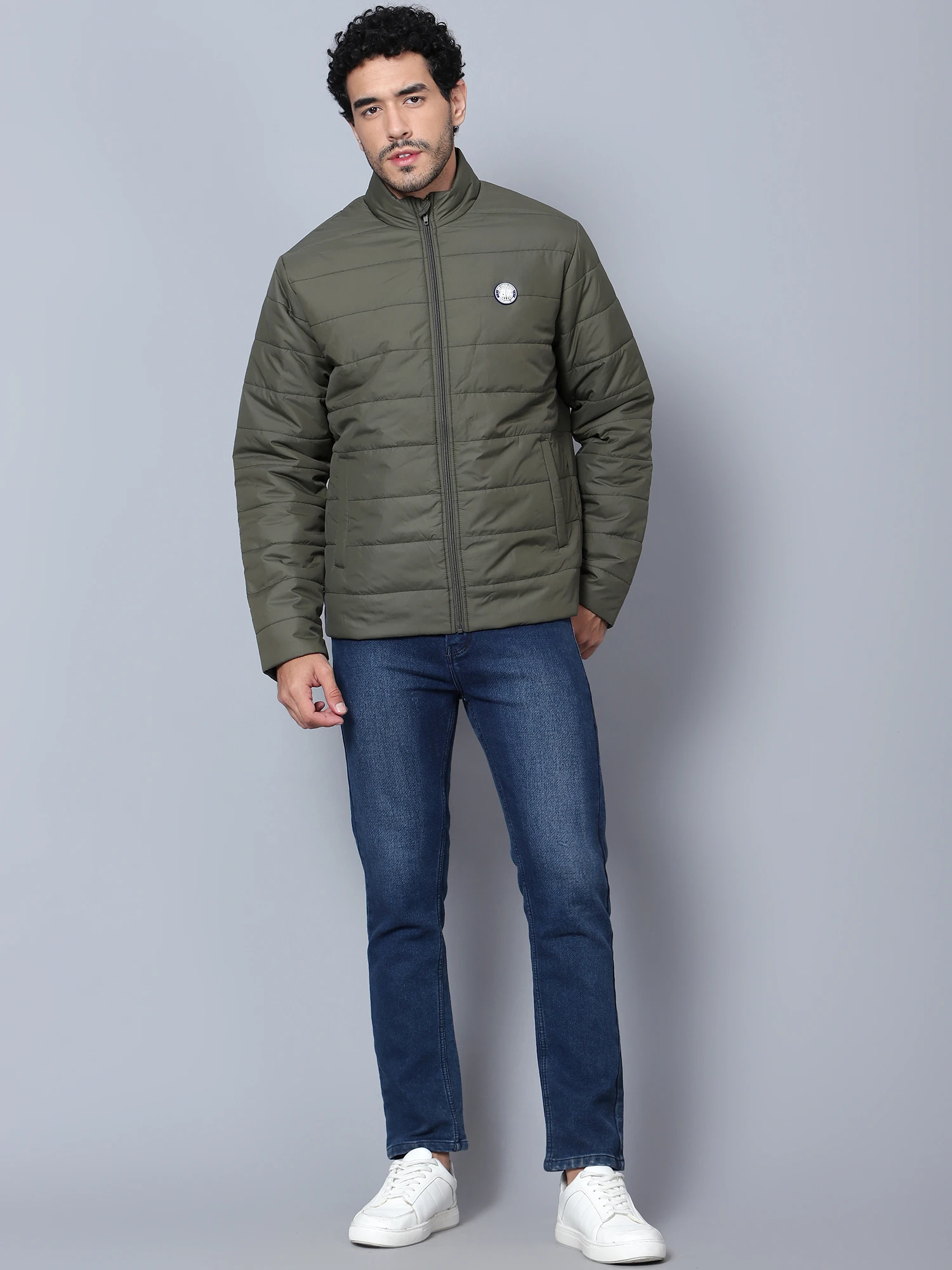 Olive Green Puffer Jacket for Men - Shiv Naresh